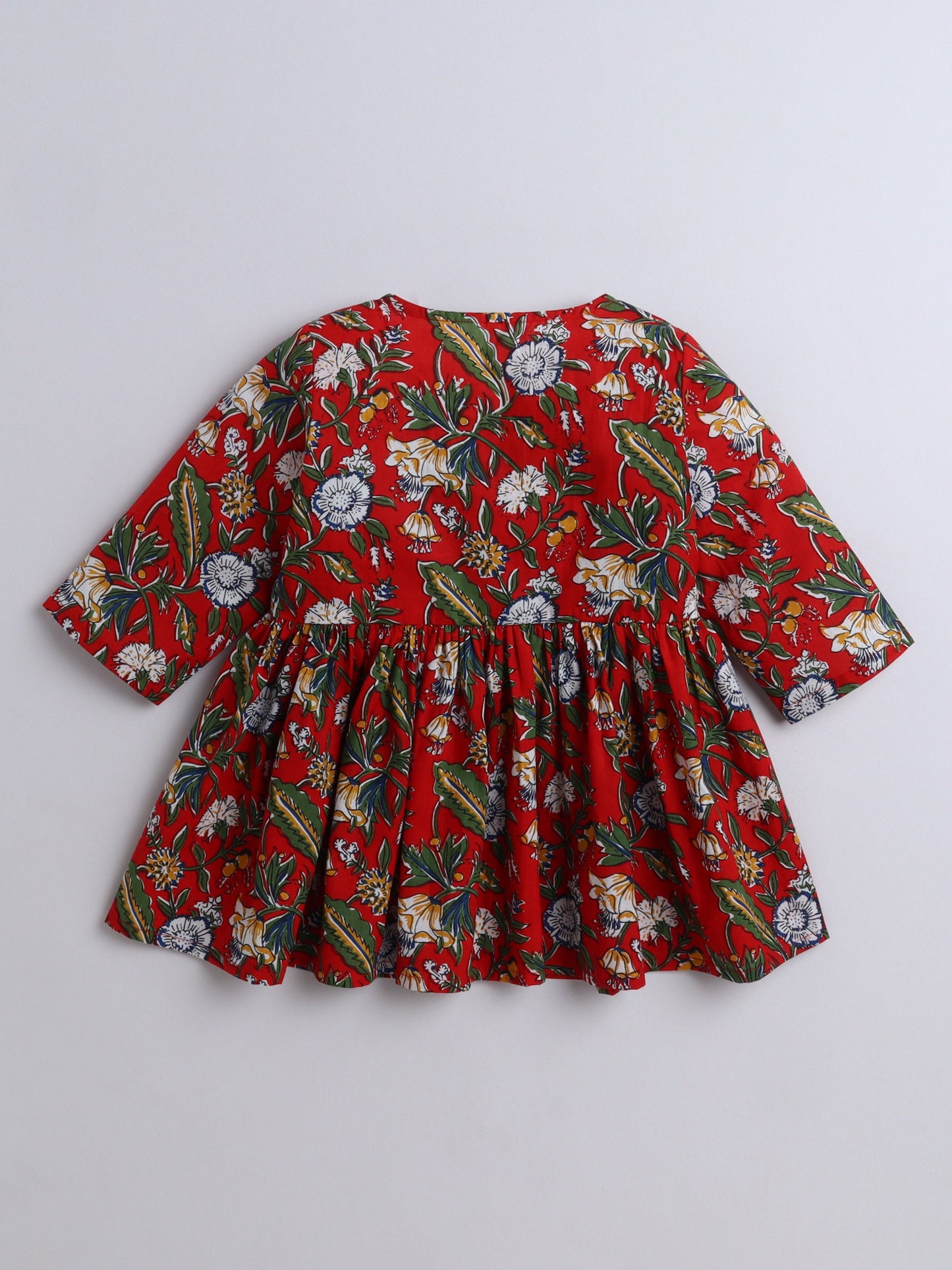 The Magic Wand Cotton Three Fourth Sleeves Floral Printed Top & Pant Set-Red
