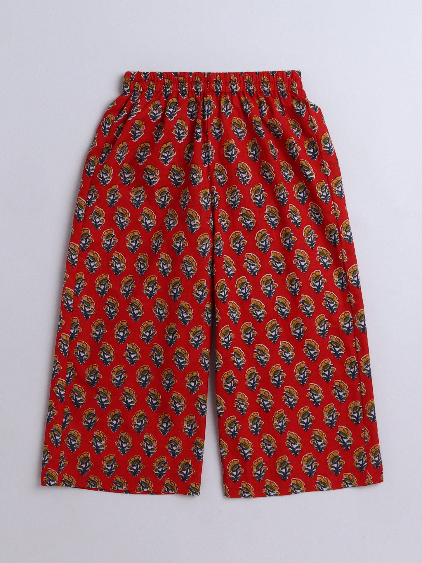 The Magic Wand Cotton Three Fourth Sleeves Floral Printed Top & Pant Set-Red