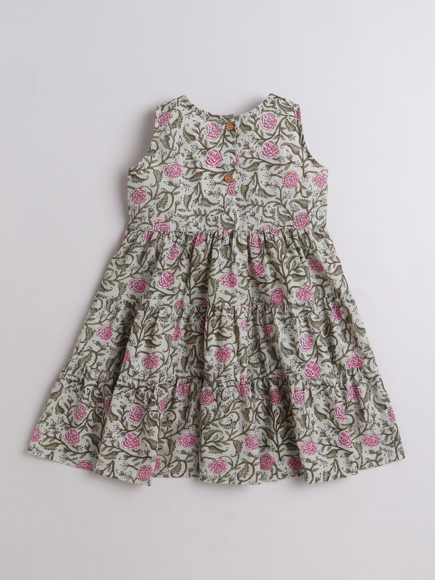 The Magic Wand Cotton Sleevless All Over Printed Lace Embellished Dress -Grey