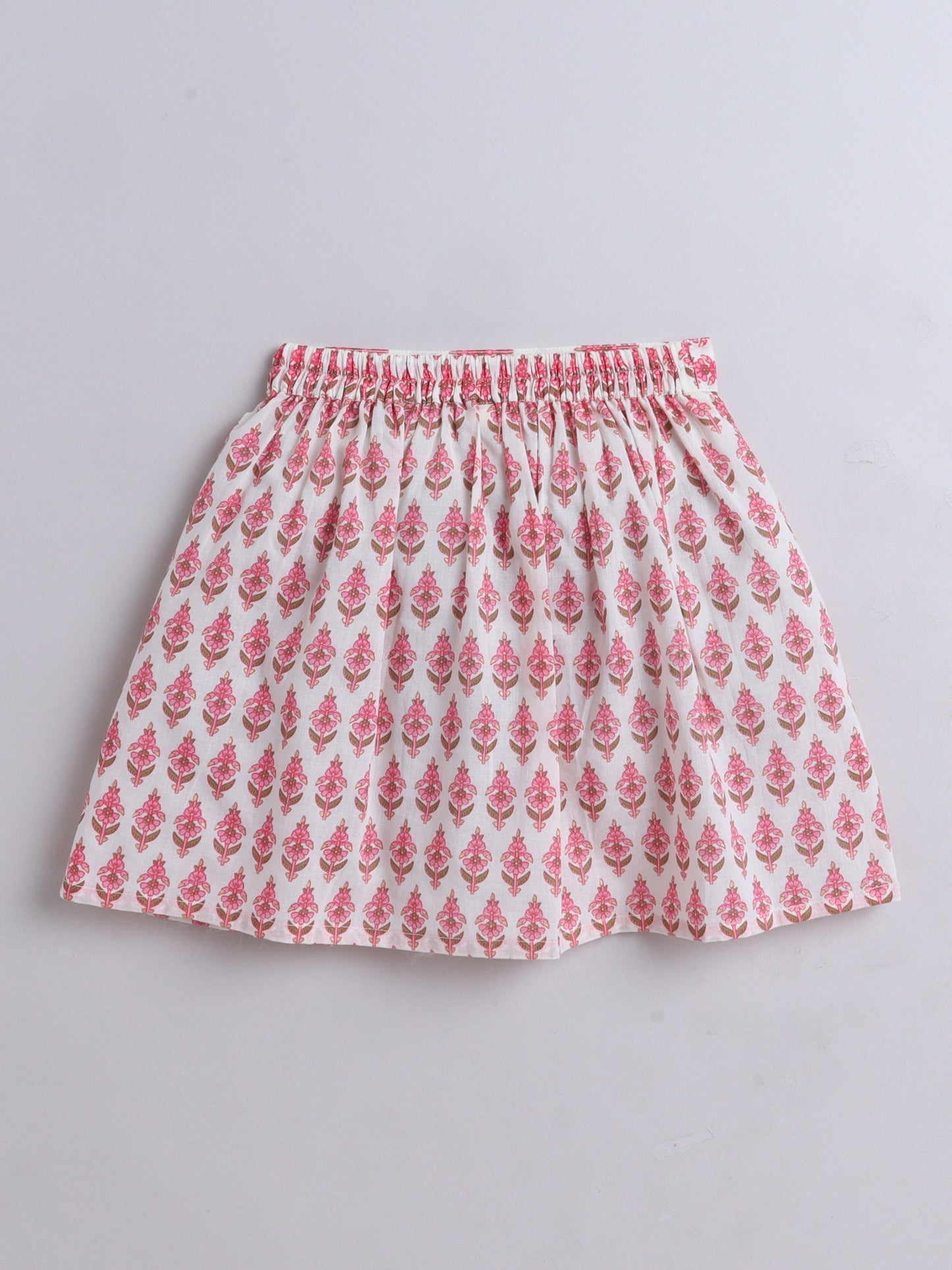 The Magic Wand Cotton Strappy All Over Printed Top and Skirt Set- Pink