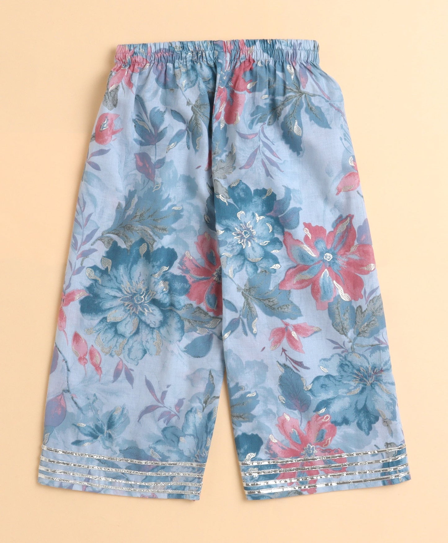 The Magic Wand Cotton Woven Frill Sleeves Floral Printed Top and Bottom Co ordinating Set- Blue