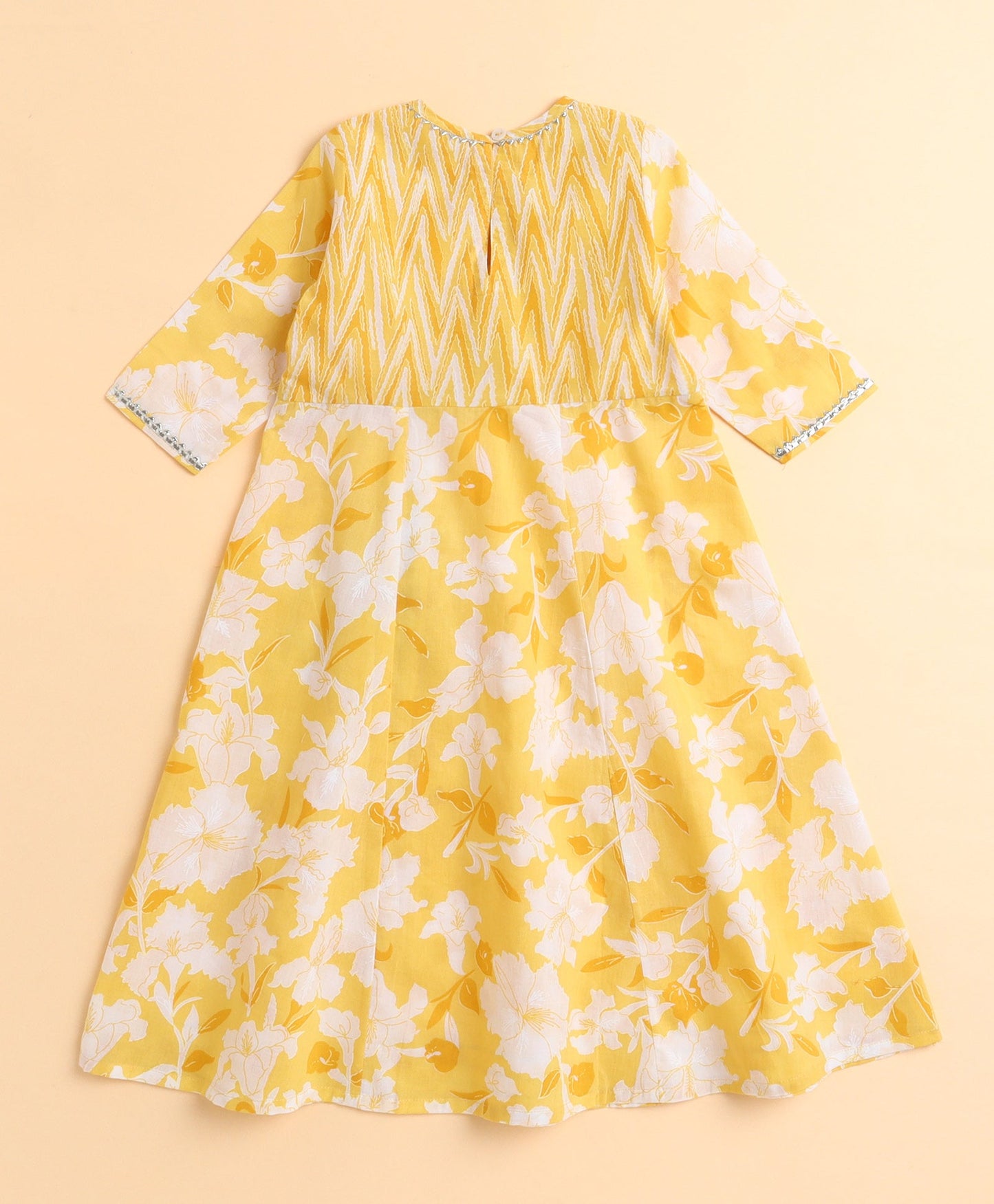 The Magic Wand Cotton Woven Floral Printed Three Fourth Sleeves Kurti Salwar and Dupatta Set- Yellow