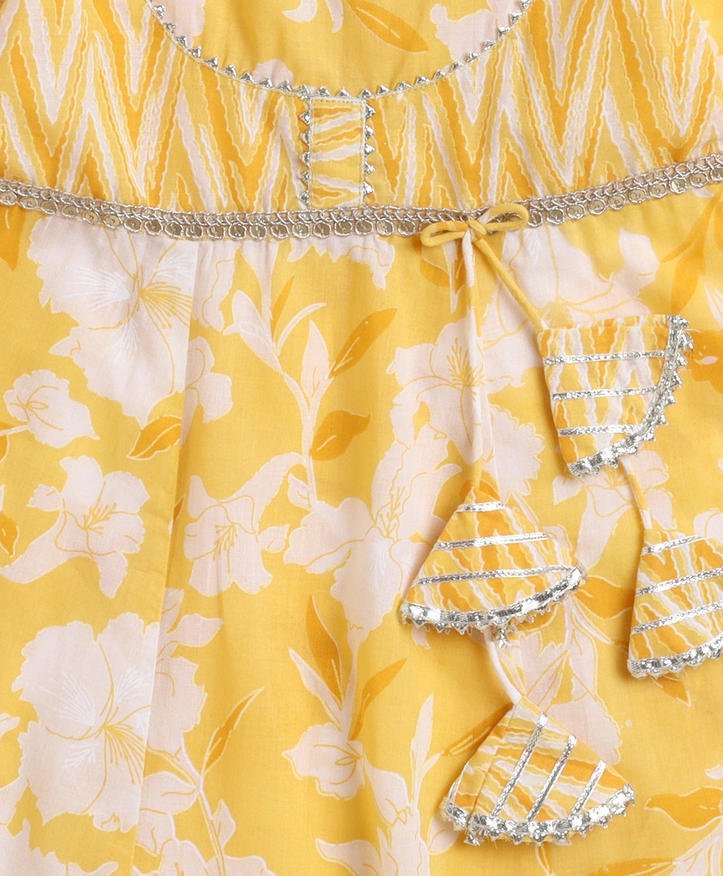 The Magic Wand Cotton Woven Floral Printed Three Fourth Sleeves Kurti Salwar and Dupatta Set- Yellow