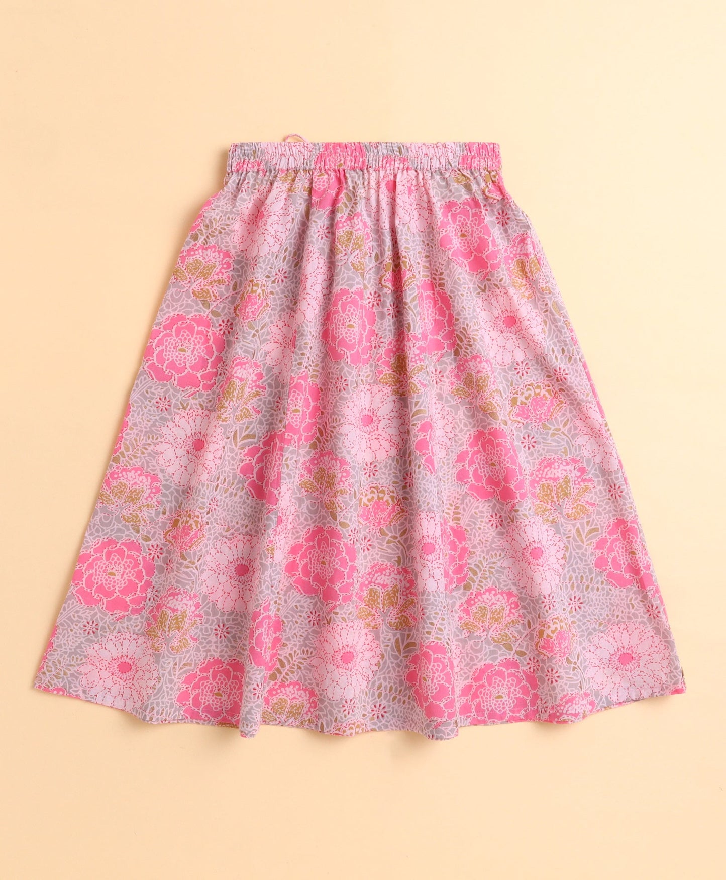 The Magic Wand Cotton Woven Floral Printed Sleeveless Lace Embellished Kurti and Lehenga with Dupatta - Pink