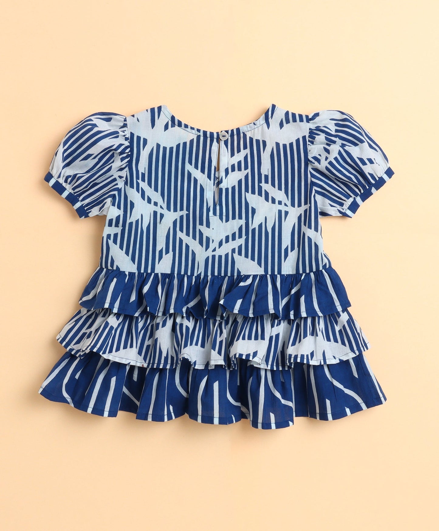 The Magic Wand Cotton Woven Abstract Printed Puff Sleeves Top and Bottom Coordinating Set - Navy Blue
