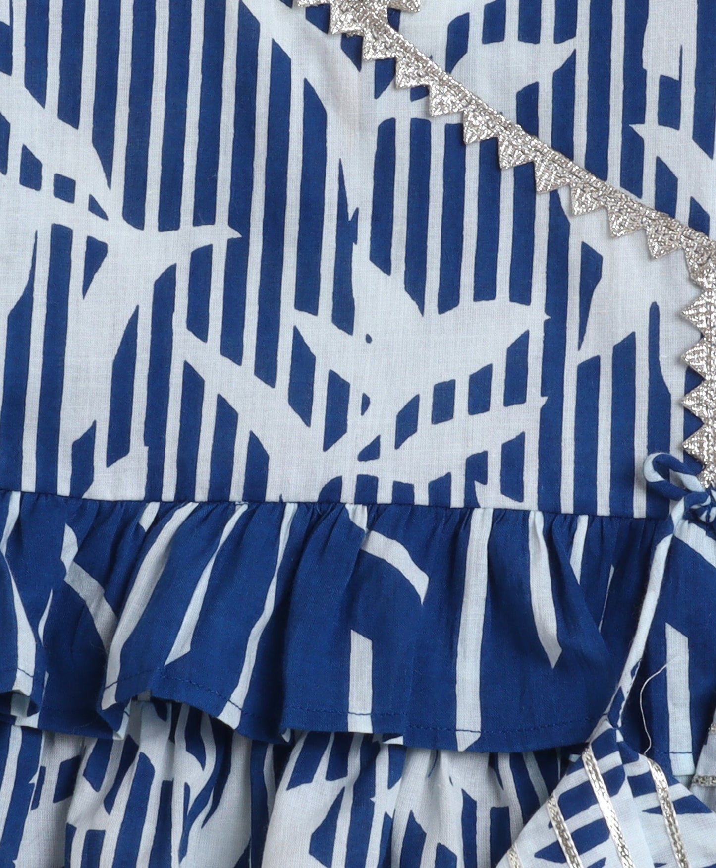 The Magic Wand Cotton Woven Abstract Printed Puff Sleeves Top and Bottom Coordinating Set - Navy Blue