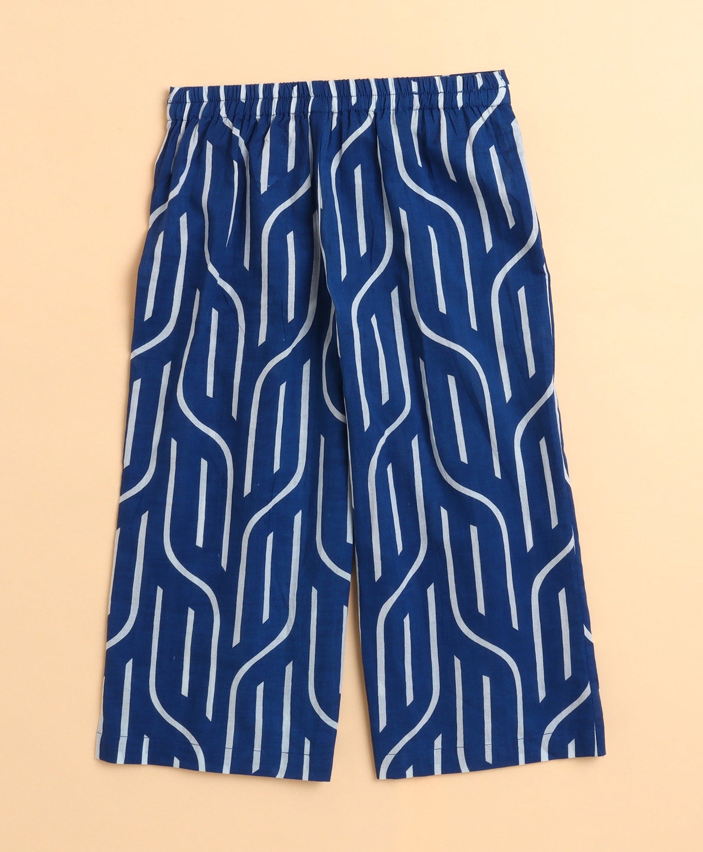 The Magic Wand Cotton Woven Abstract Printed Puff Sleeves Top and Bottom Coordinating Set - Navy Blue