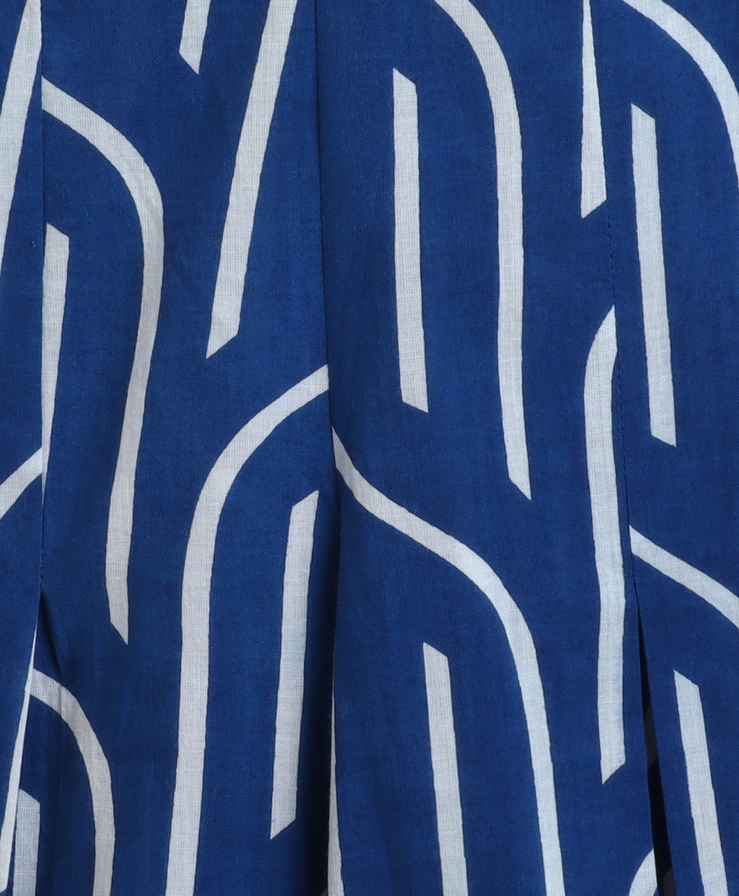 Cotton Woven Abstract Printed Puff Sleeves Top and Bottom Co-ordinating Set - Navy Blue
