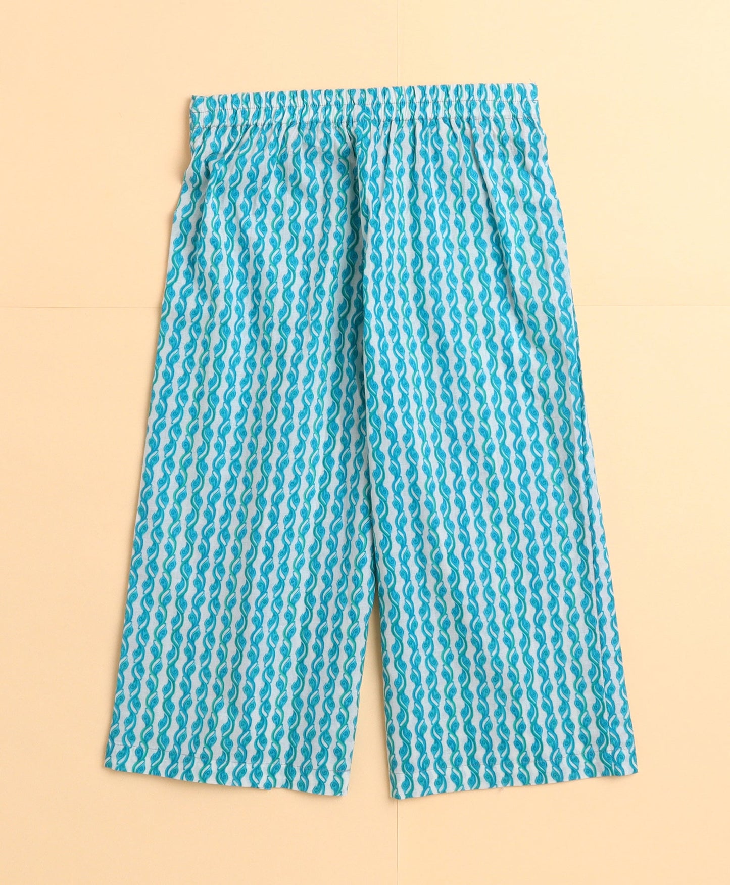 The Magic Wand Cotton Woven Abstract Printed Puff Sleeves Top and Bottom Coordinating Set - Teal Blue