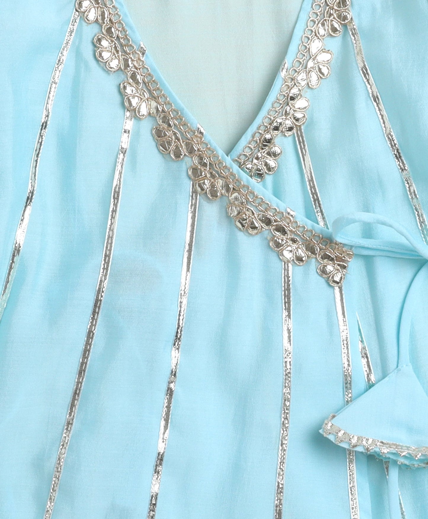 The Magic Wand Woven Solid Printed Three Fourth Sleeves Lace Embellished Kurti and Salwar Set- Blue