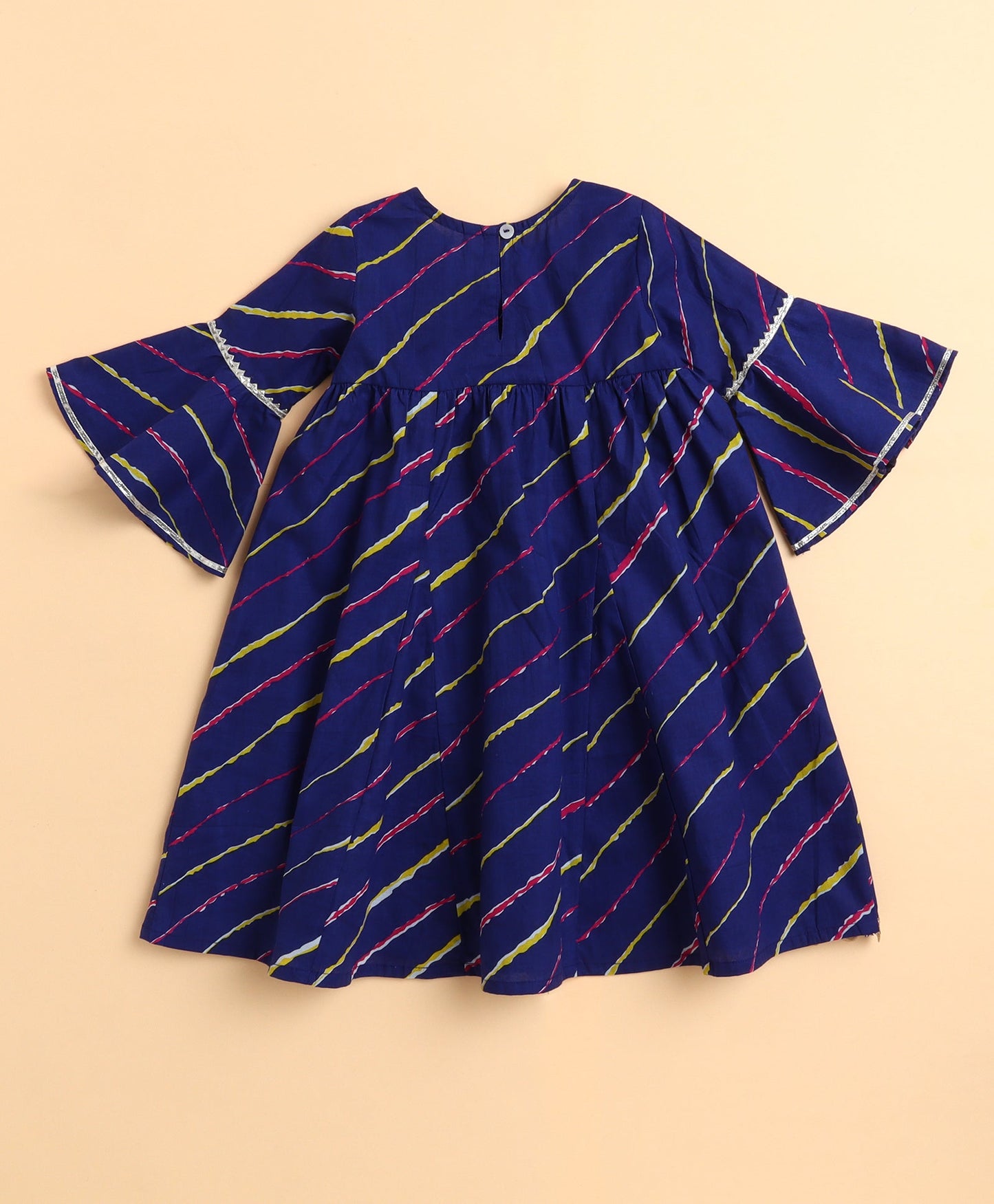The Magic Wand Cotton Woven Frill Sleeves Leheriya Printed Kurta and Salwar Set- Blue