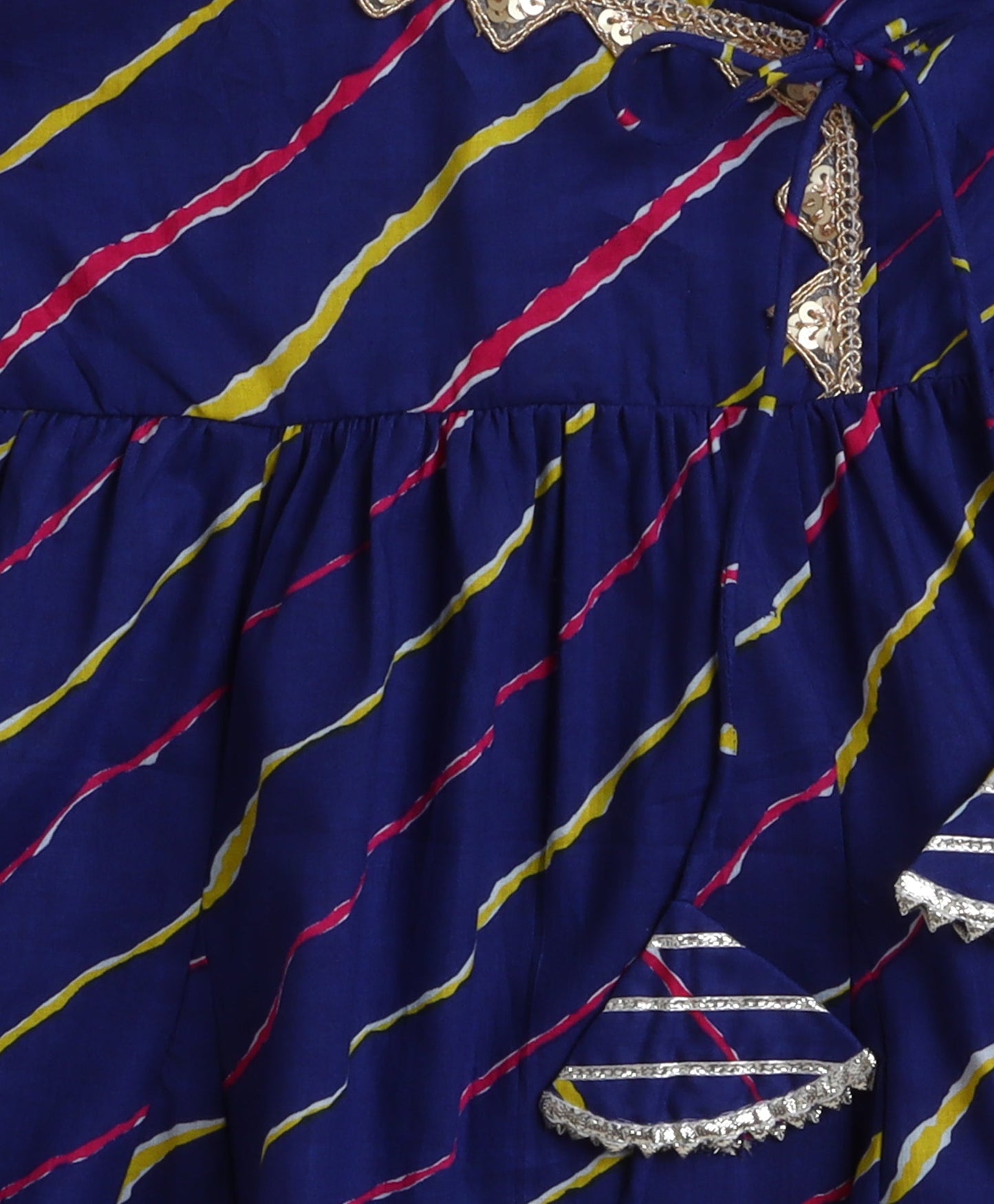 The Magic Wand Cotton Woven Frill Sleeves Leheriya Printed Kurta and Salwar Set- Blue
