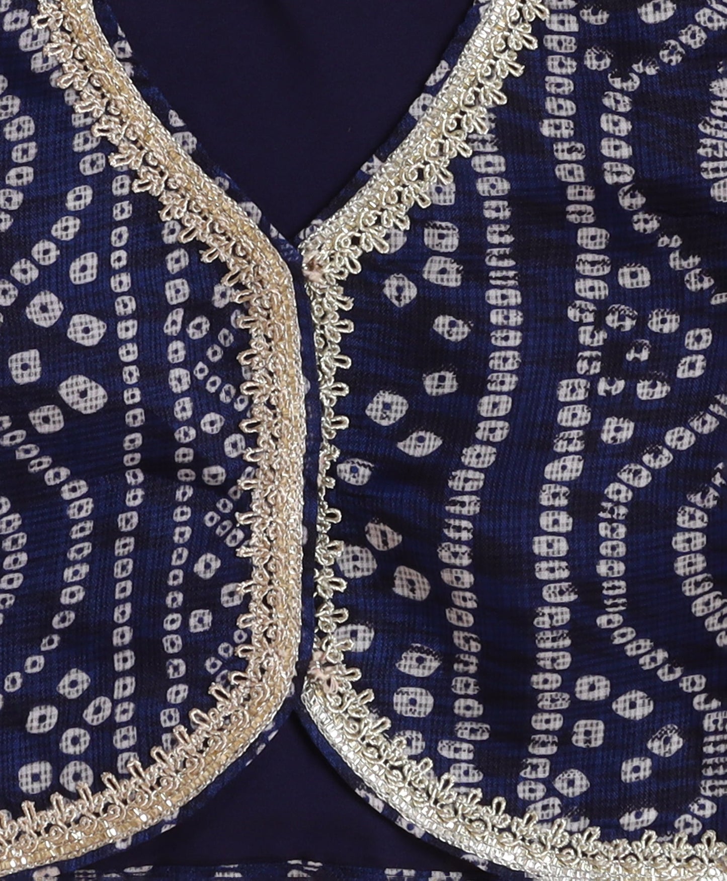 The Magic Wand Woven Frill Sleeves Bandhani Printed Embellished Lehenga and Choli Set - Blue