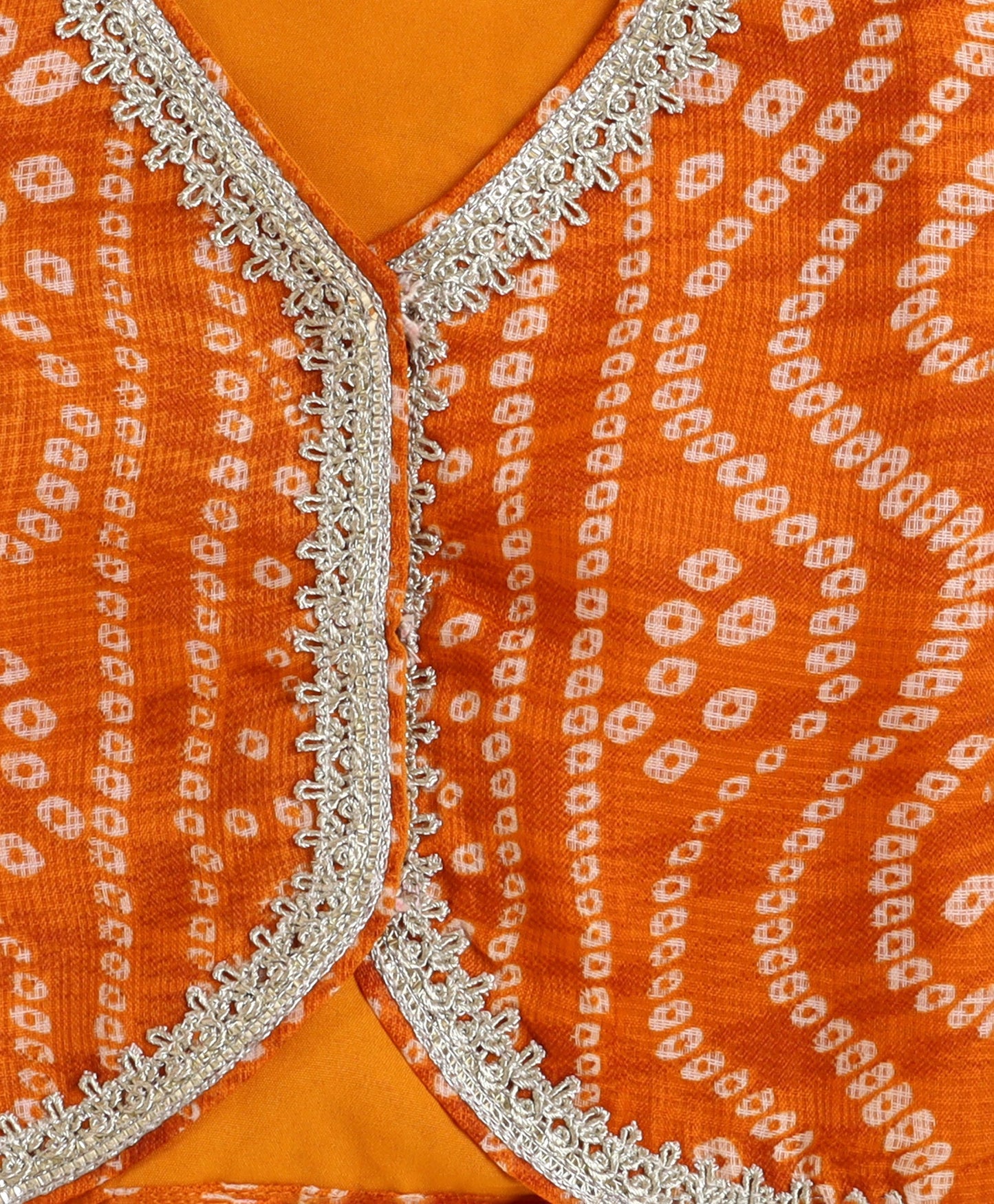 The Magic Wand Woven Frill Sleeves Bandhani Printed Embellished Lehenga and Choli Set - Orange