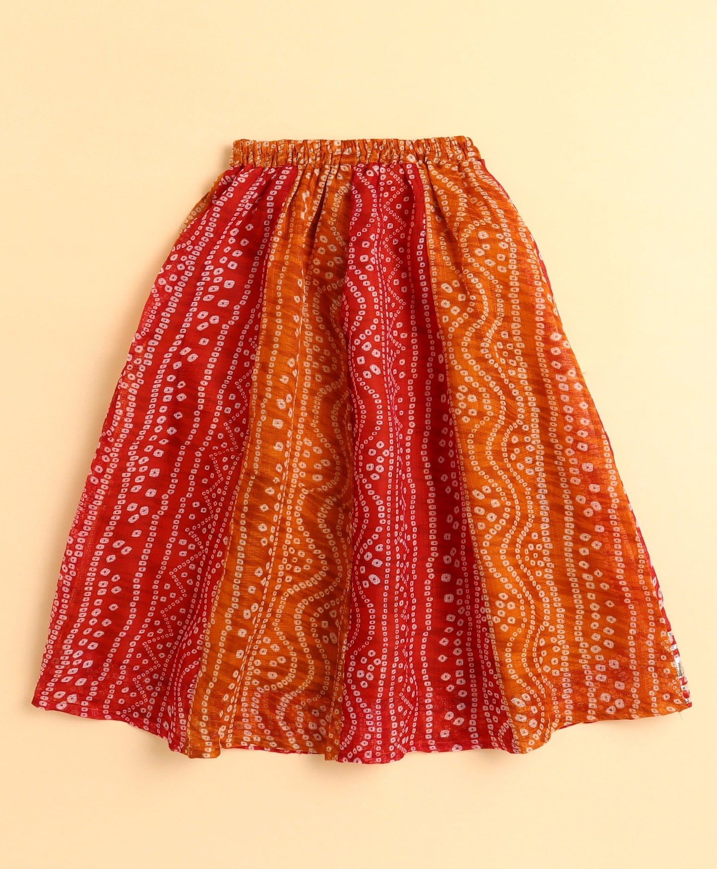 The Magic Wand Woven Frill Sleeves Bandhani Printed Embellished Lehenga and Choli Set - Orange