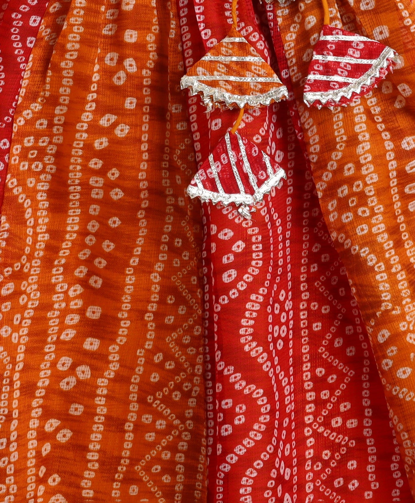 The Magic Wand Woven Frill Sleeves Bandhani Printed Embellished Lehenga and Choli Set - Orange