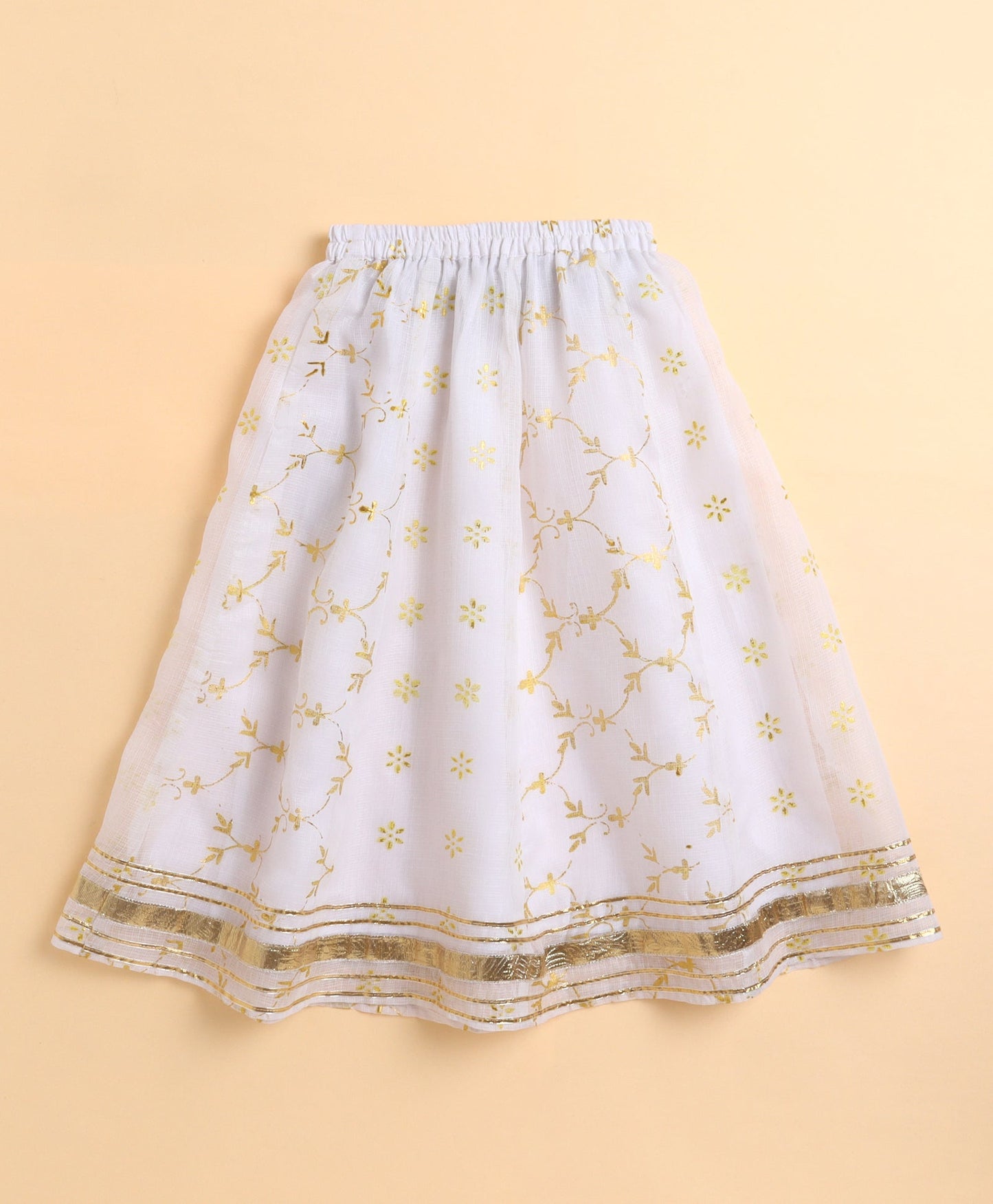 The Magic Wand Woven Kota Doriya Ruffle Sleeves Bandhani Printed Blouse and Foil Lehenga - Yellow