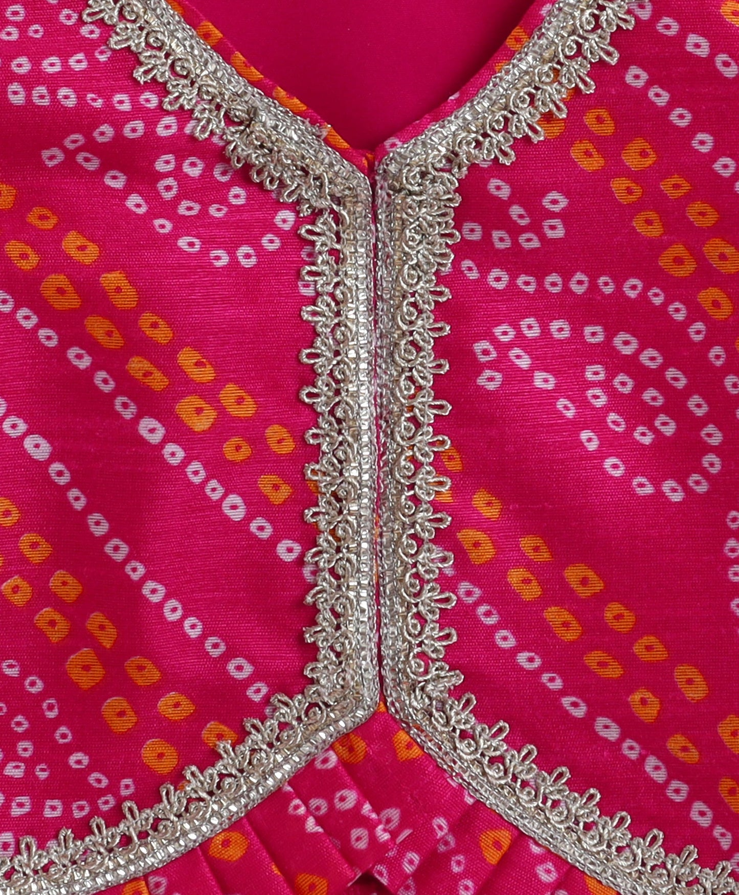 The Magic Wand Woven Kota Doriya Ruffle Sleeves Bandhani Printed Blouse and Foil Lehenga - Fuschia