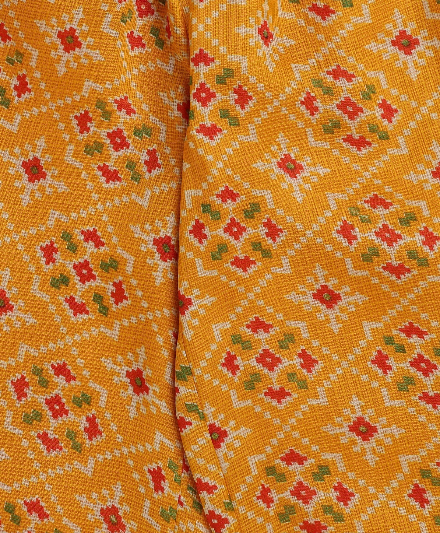The Magic Wand Woven Puff Sleeves Bandhani Printed Ruffle Layered Top and Bottom Set- Yellow
