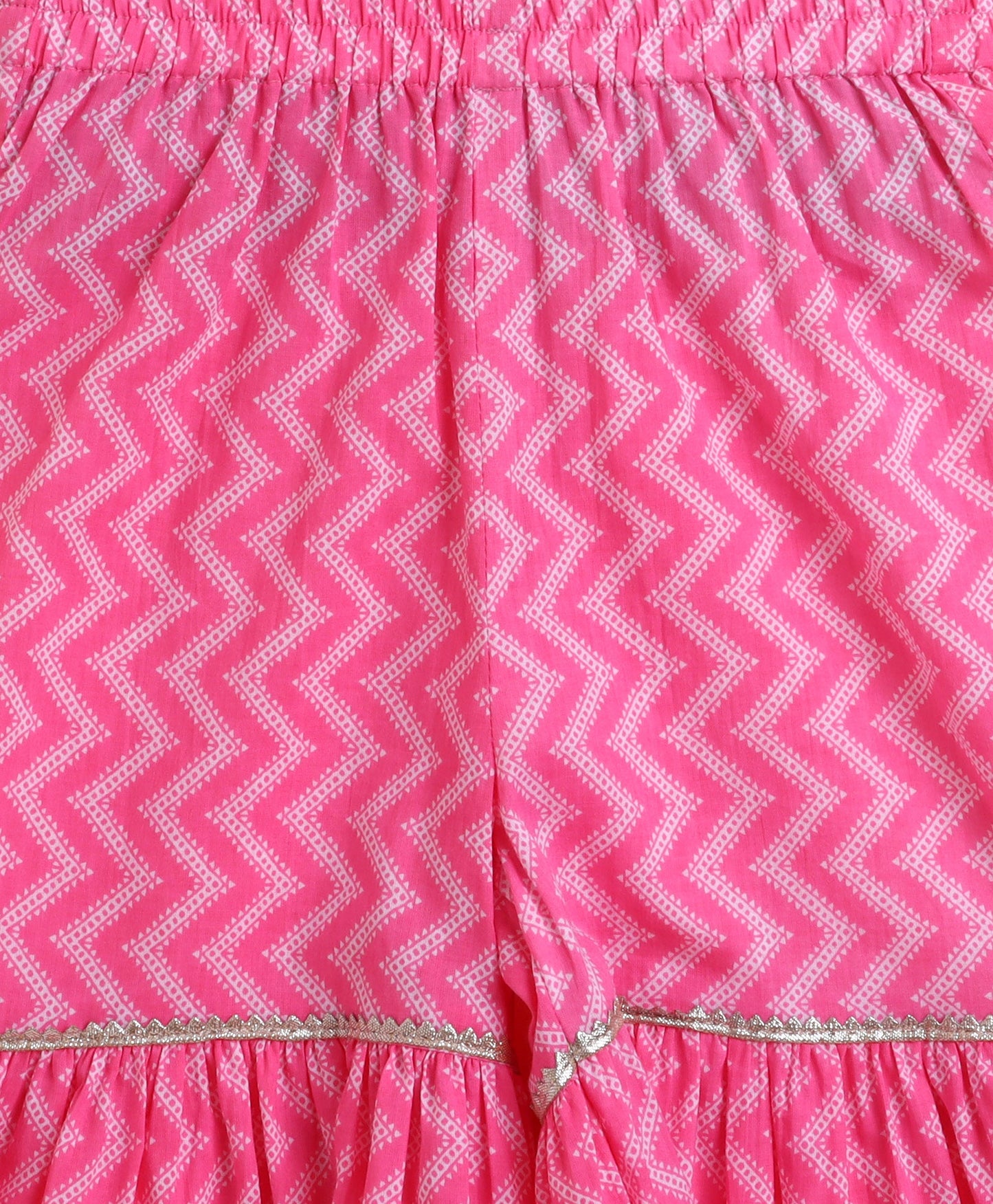 The Magic Wand Cambric Cotton woven Shoulder Tie Ups Printed Kurta Sharara Dupatta Set- Pink