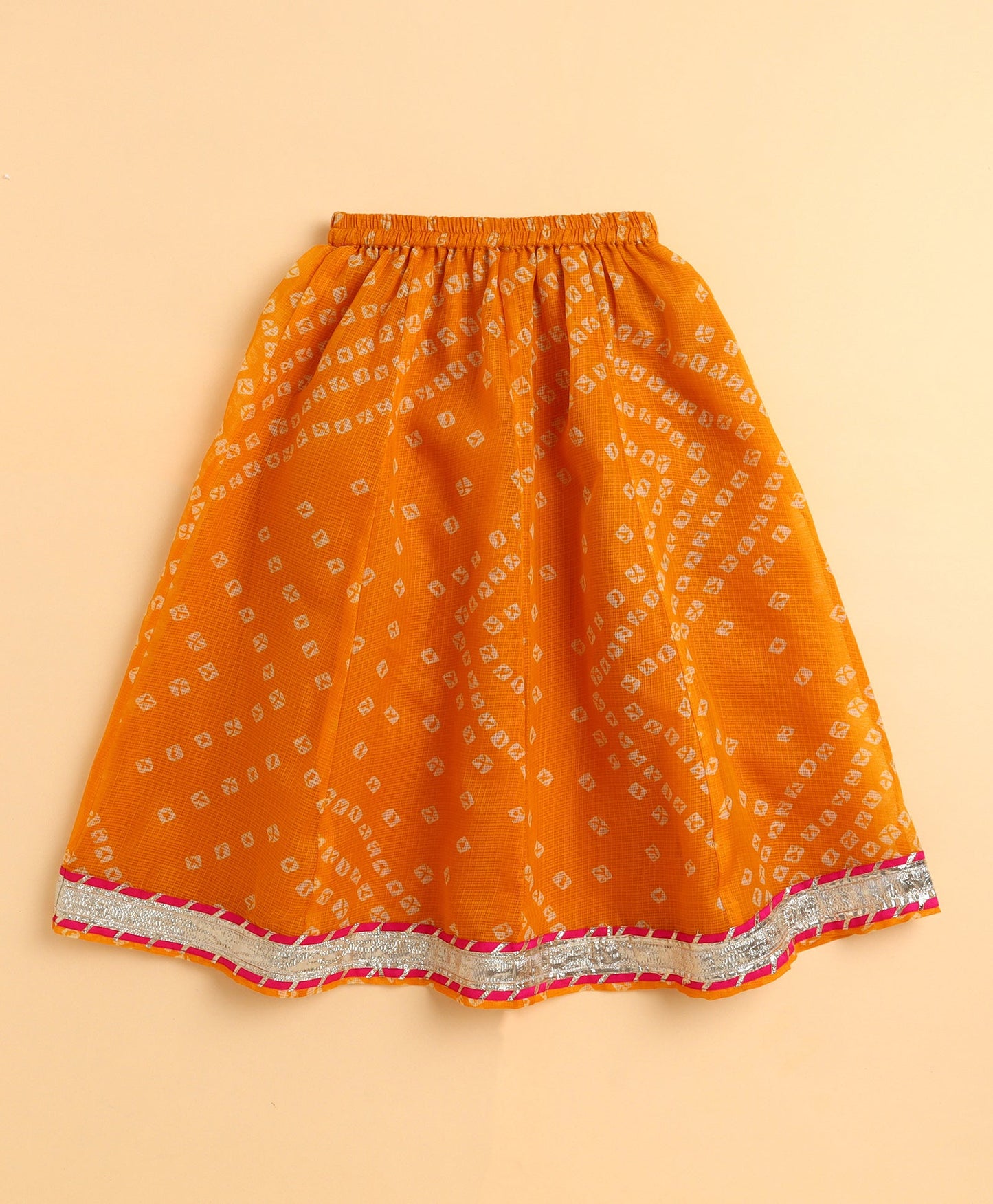 The Magic Wand Kota Doriya Sleeveless Bandhani Printed Waist Coat Lehenga Set - Yellow