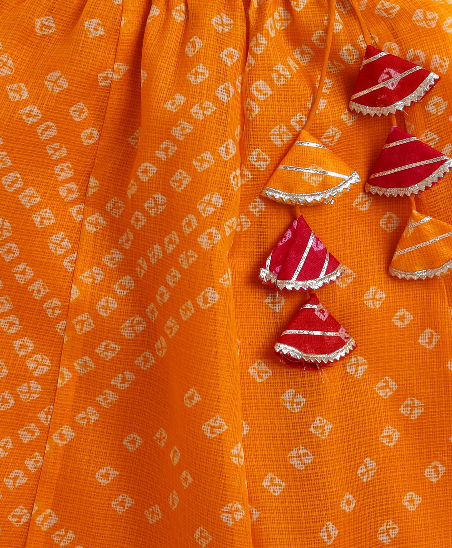 The Magic Wand Kota Doriya Sleeveless Bandhani Printed Waist Coat Lehenga Set - Yellow