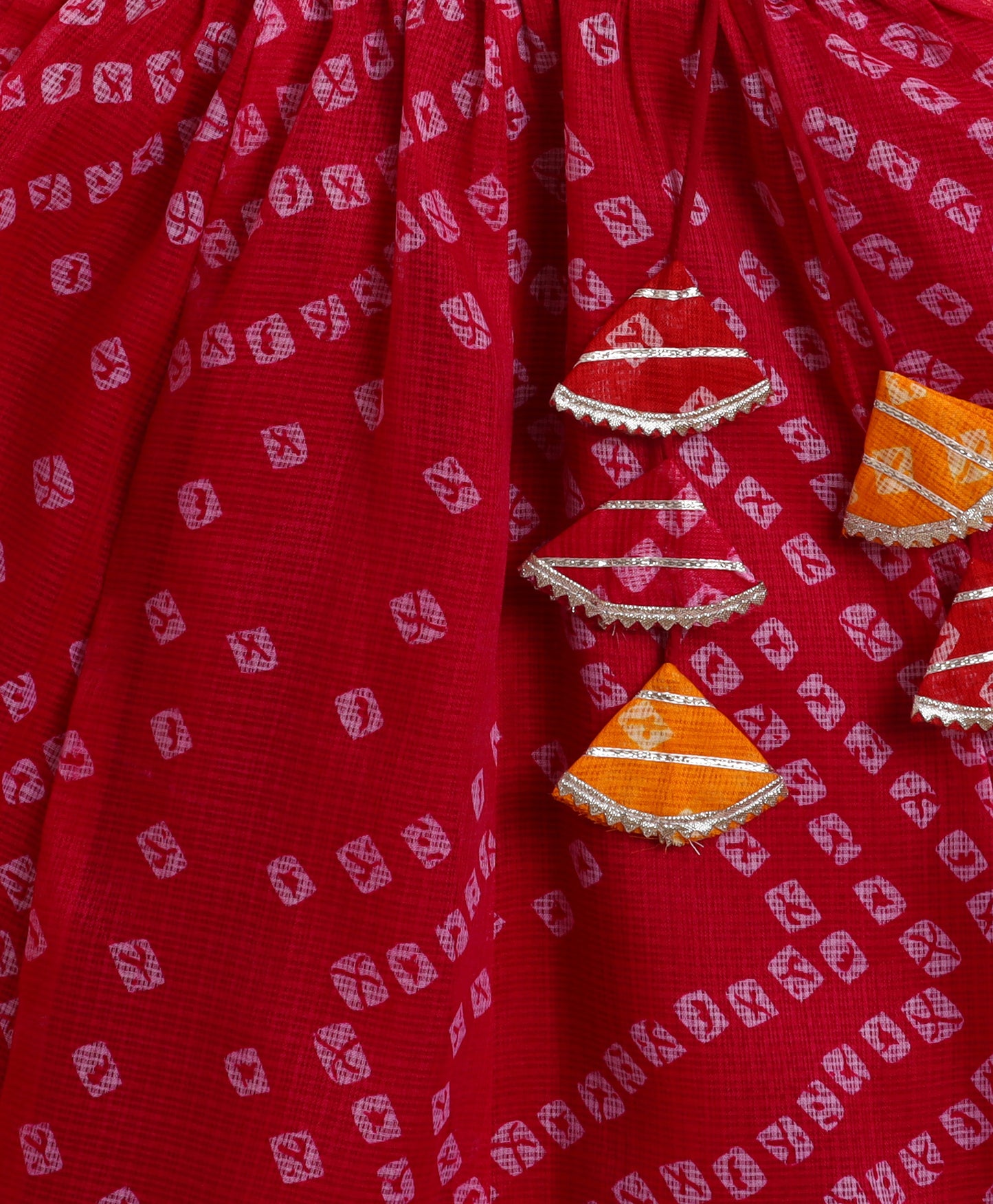 Kota Doriya Sleeveless Bandhani Printed Waist Coat Lehenga Set - Fuchsia