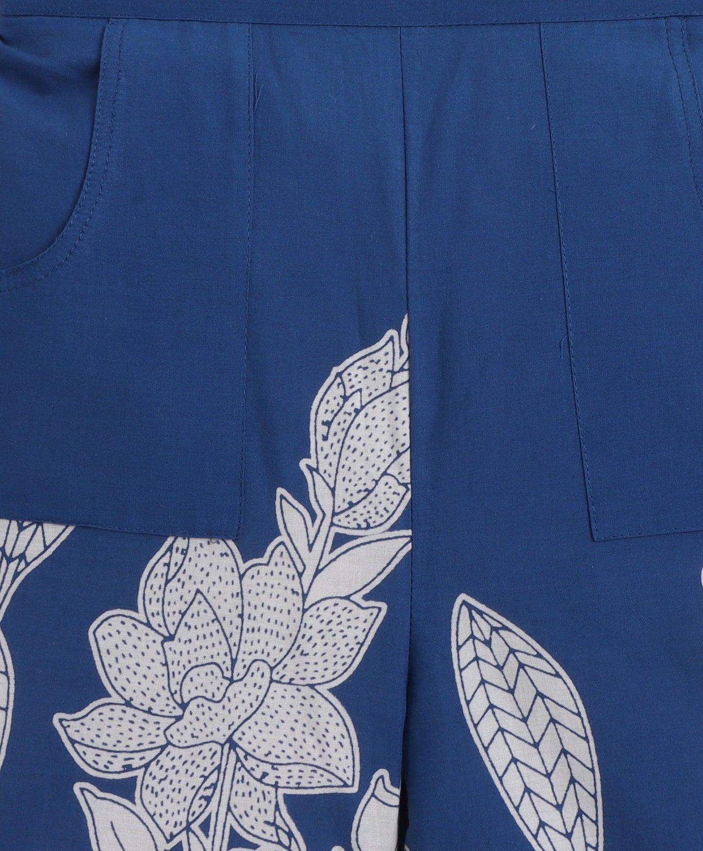 Cotton Prineted Sleeveless waistcoat Top and Bottom Set- Teal Blue