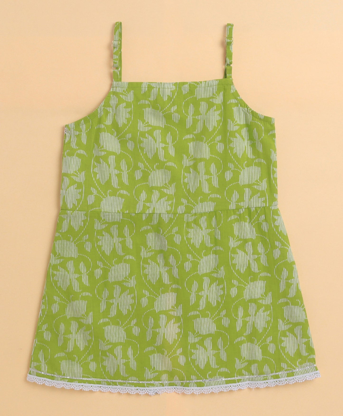 The Magic Wand Cambric Cotton printed Singlet Front Slit Kurta and Dhoti Set - Green