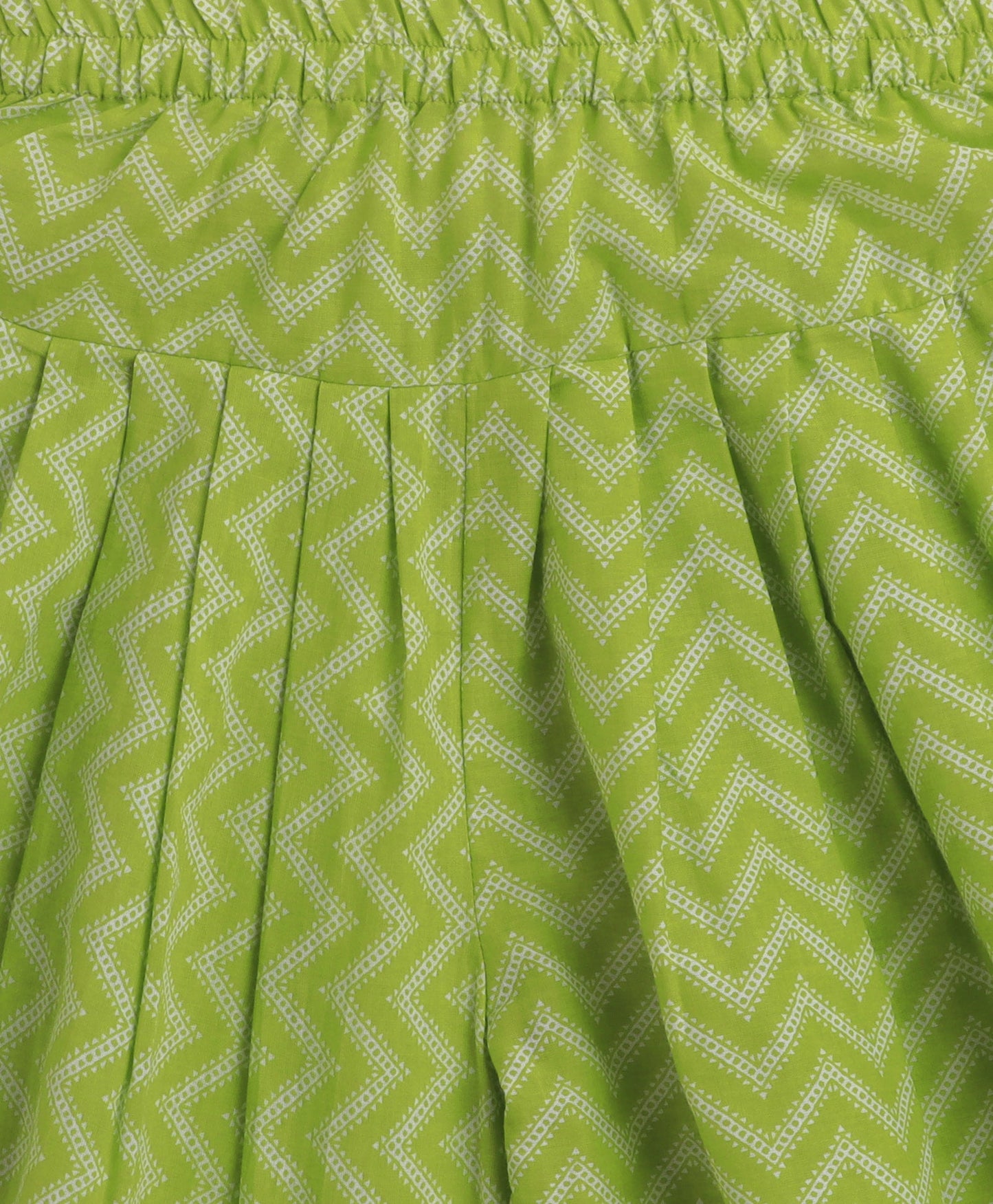 The Magic Wand Cambric Cotton printed Singlet Front Slit Kurta and Dhoti Set - Green