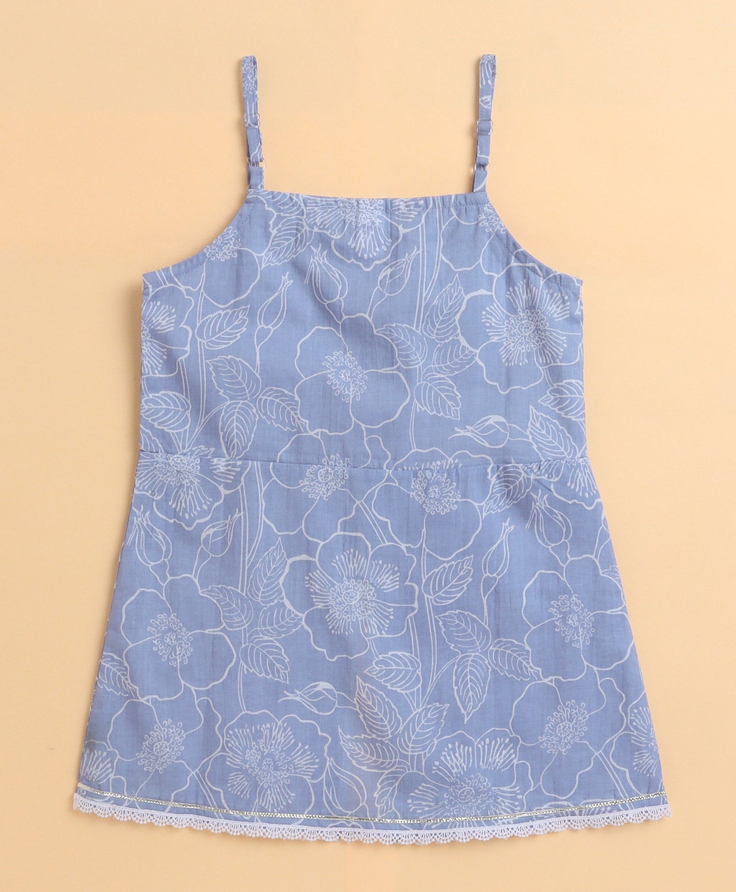 The Magic Wand Cambric Cotton printed Singlet Front Slit Kurta and Dhoti Set - Blue