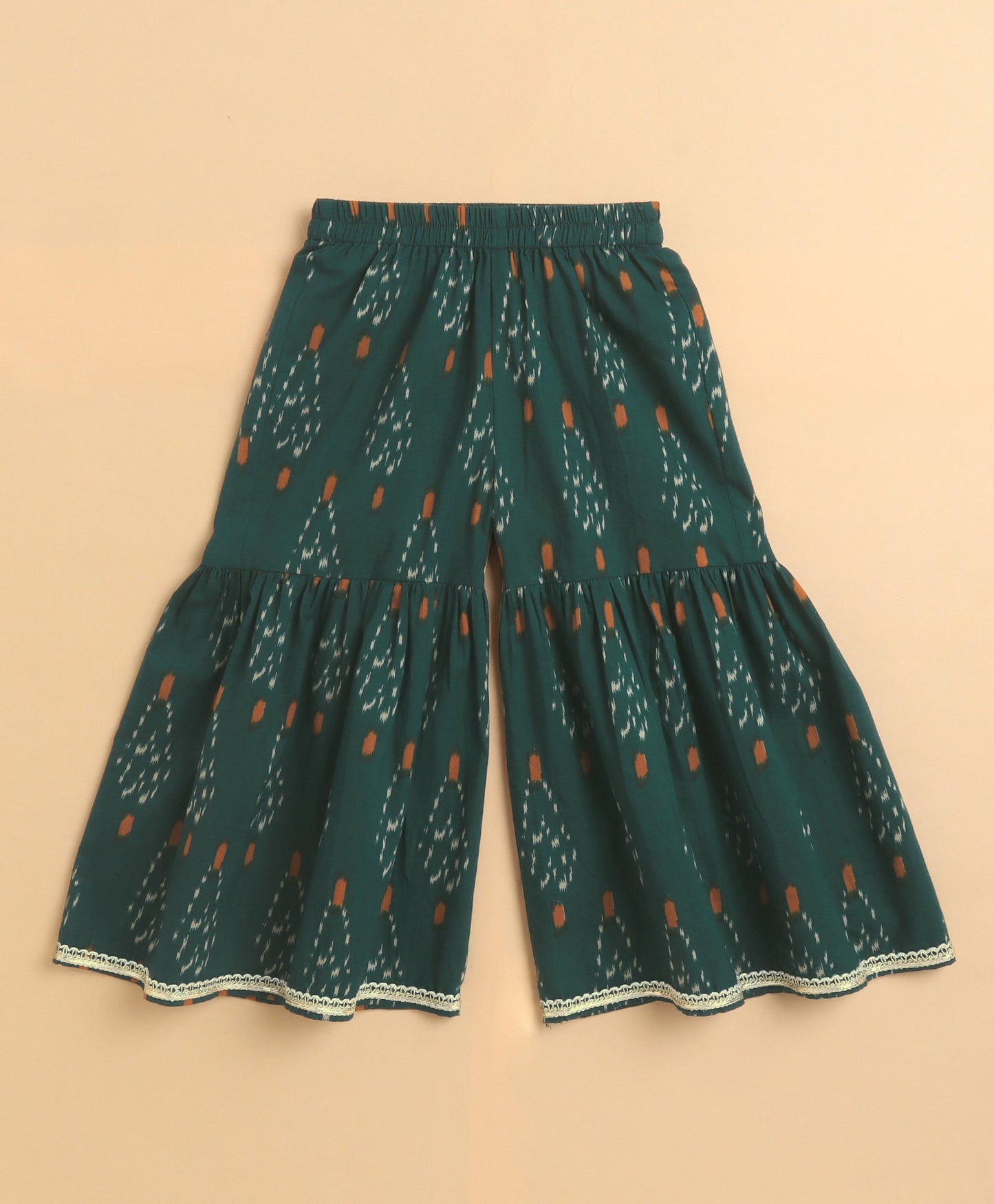 The Magic Wand Cambric Cotton Singlet Ikat Printed Kurta and Sharara Set - Teal Blue