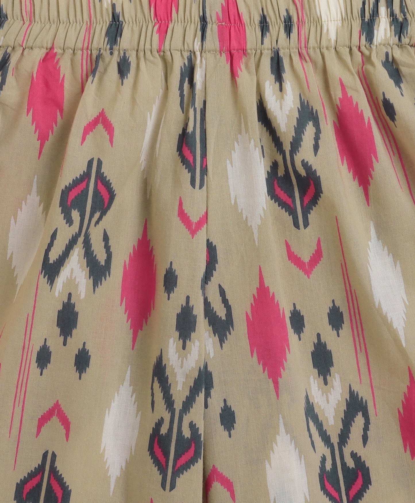 Cotton Sleeveless Ikat Printed Frill with Gota Top and Plazzo Set - Beige