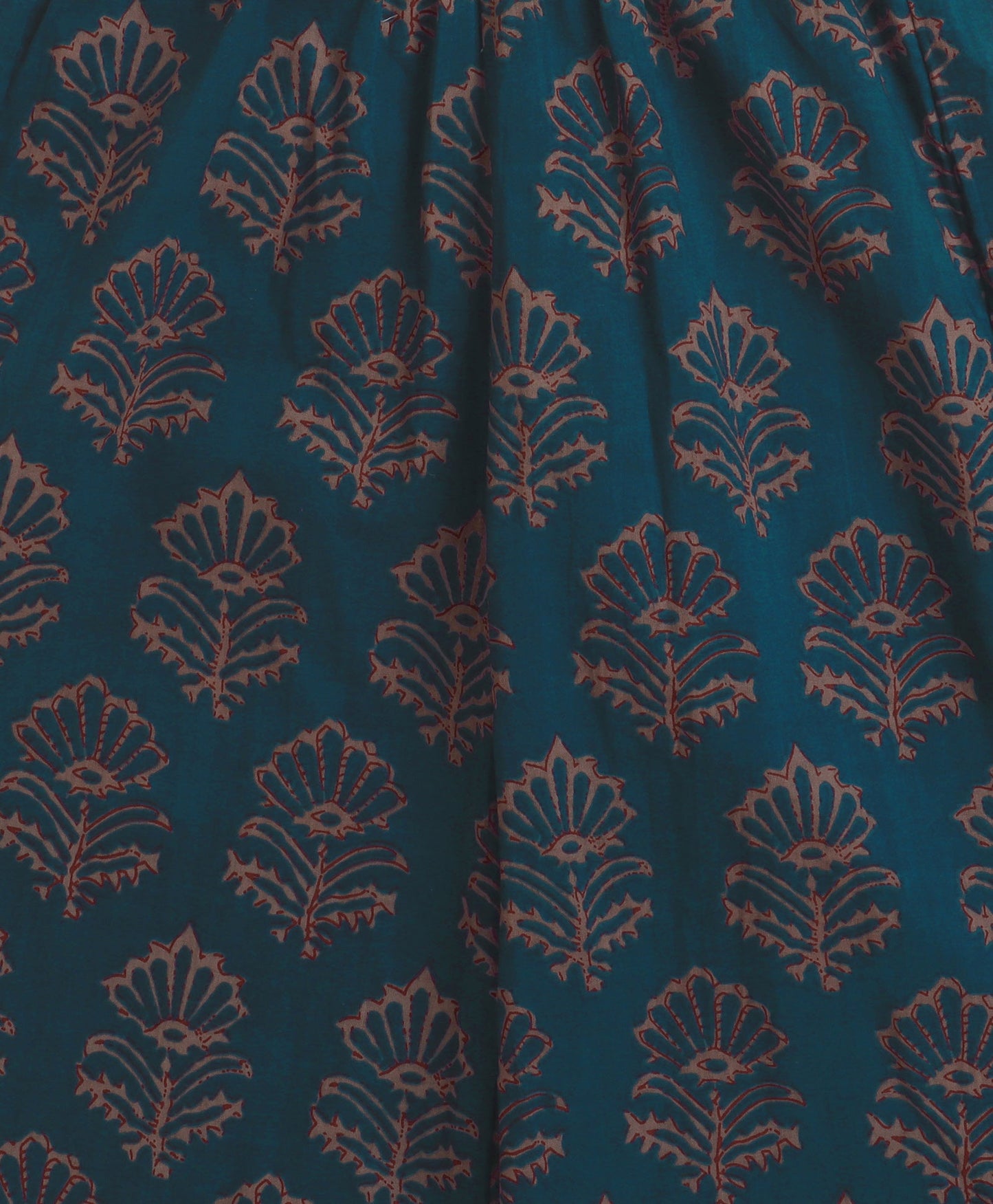 The Magic Wand Cambric Cotton Frill Sleeves Floral Printed Top and Bottom Co-ord Set- Teal Blue