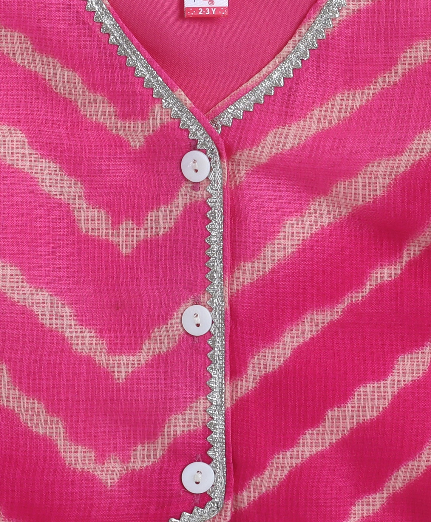 The Magic Wand Woven Sleeveless Leheriya Printed Gota Lace Embellished Top & Palazzo Set - Fuchsia