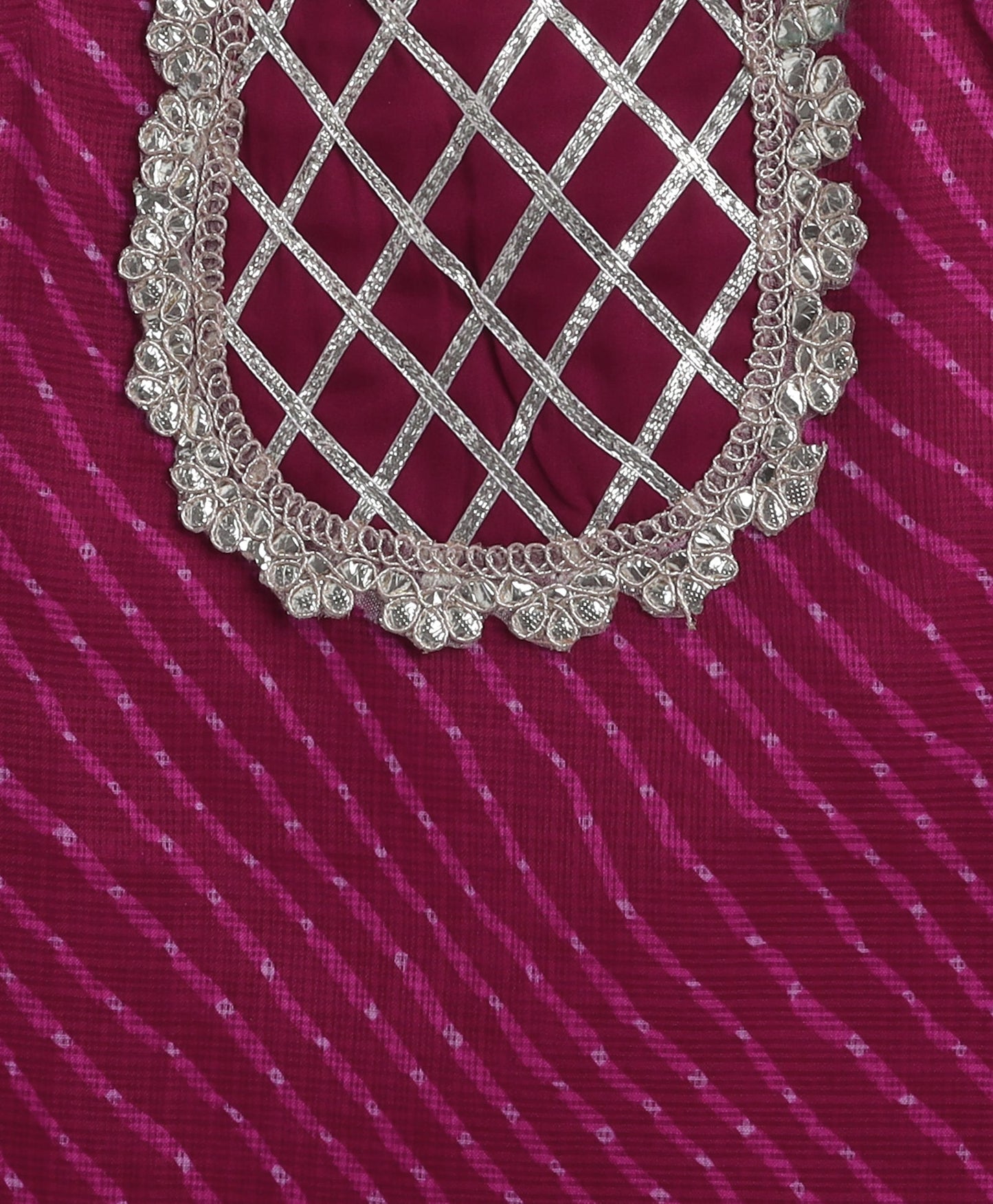 The Magic Wand Woven Sleeveless Leheriya Printed Gota Lace Embellished Kurta and Sharara Set- Fuchsia