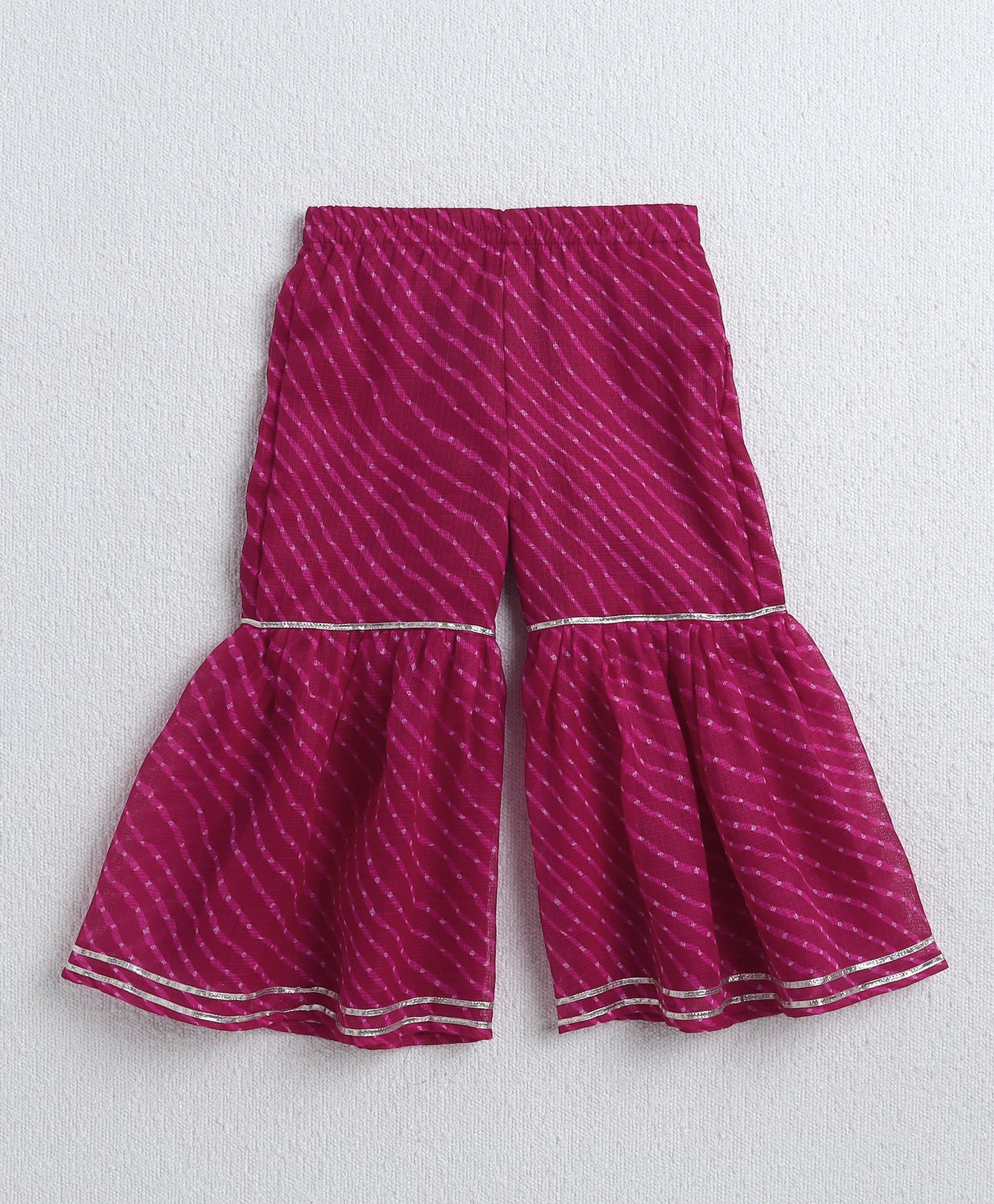 The Magic Wand Woven Sleeveless Leheriya Printed Gota Lace Embellished Kurta and Sharara Set- Fuchsia