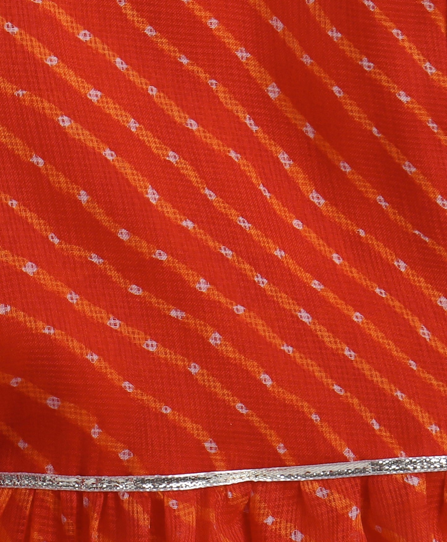 The Magic Wand Woven Sleeveless Leheriya Printed Gota Lace Embellished Kurta and Sharara Dupatta Set- Orange
