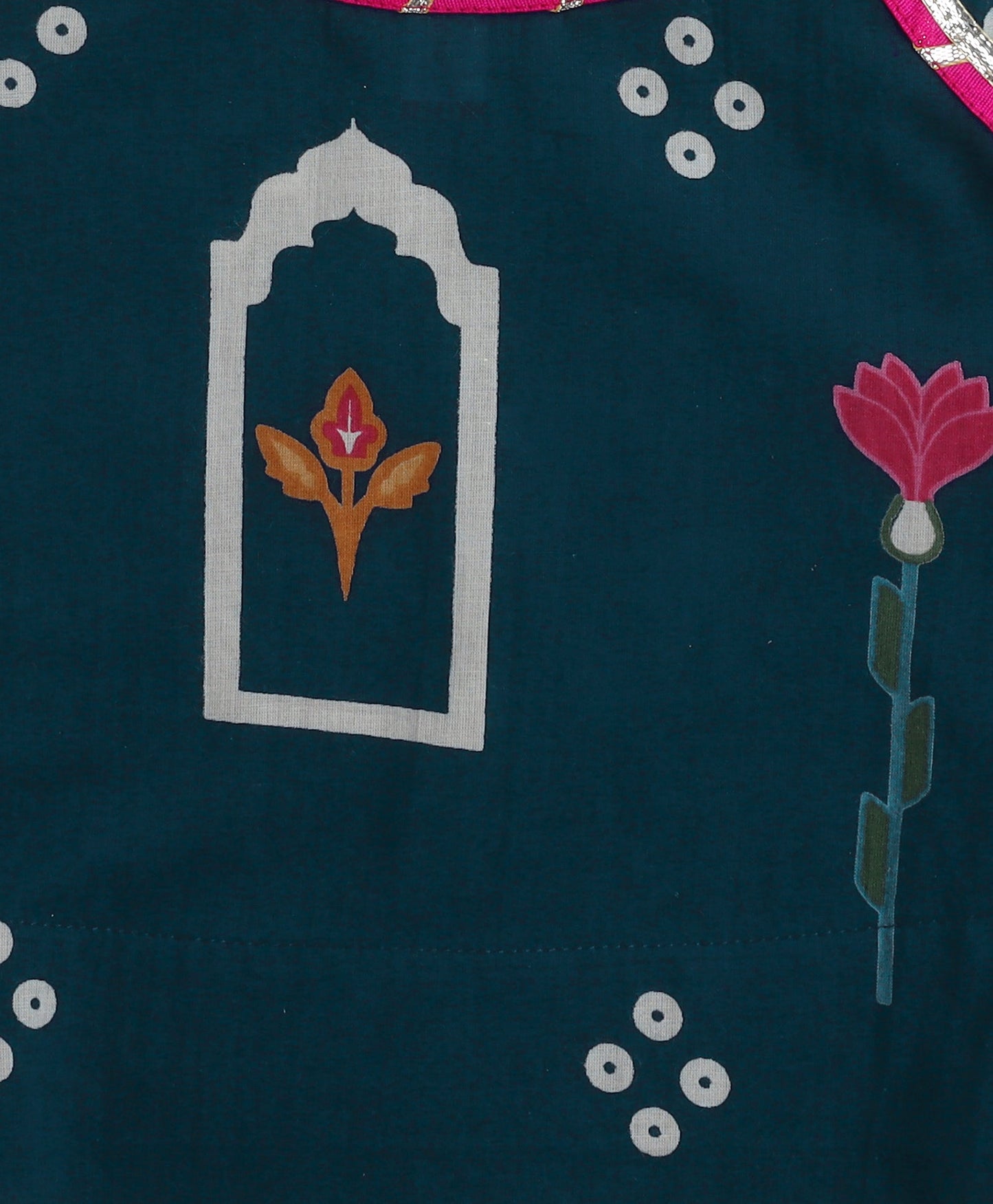 The Magic Wand Cambric Cotton Shoulder Tie Ups Printed Tent Top and Dhoti Set- Navy Blue