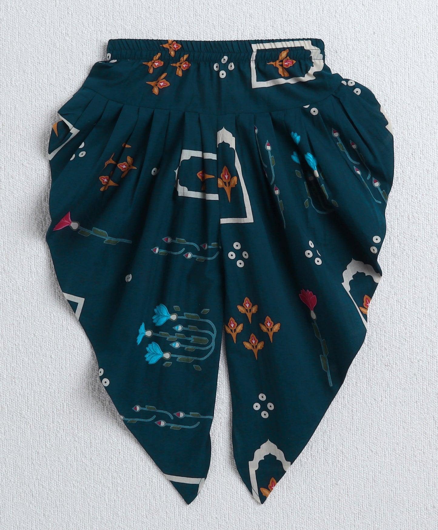 The Magic Wand Cambric Cotton Shoulder Tie Ups Printed Tent Top and Dhoti Set- Navy Blue