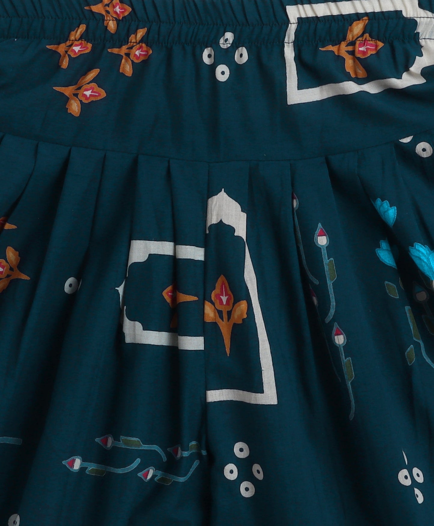 Cambric Cotton Shoulder Tie Ups Printed Tent Top and Dhoti Set- Navy Blue