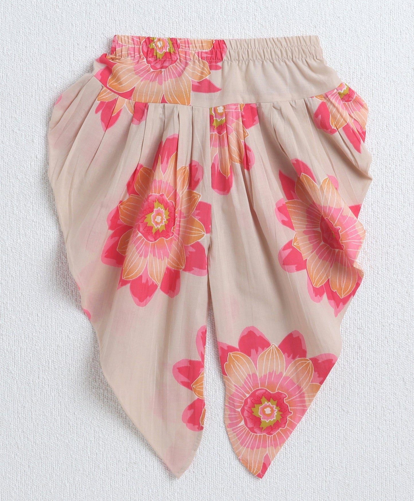 The Magic Wand Cambric Cotton Shoulder Tie Ups Floral Printed Tent Top and Dhoti Set-Beige