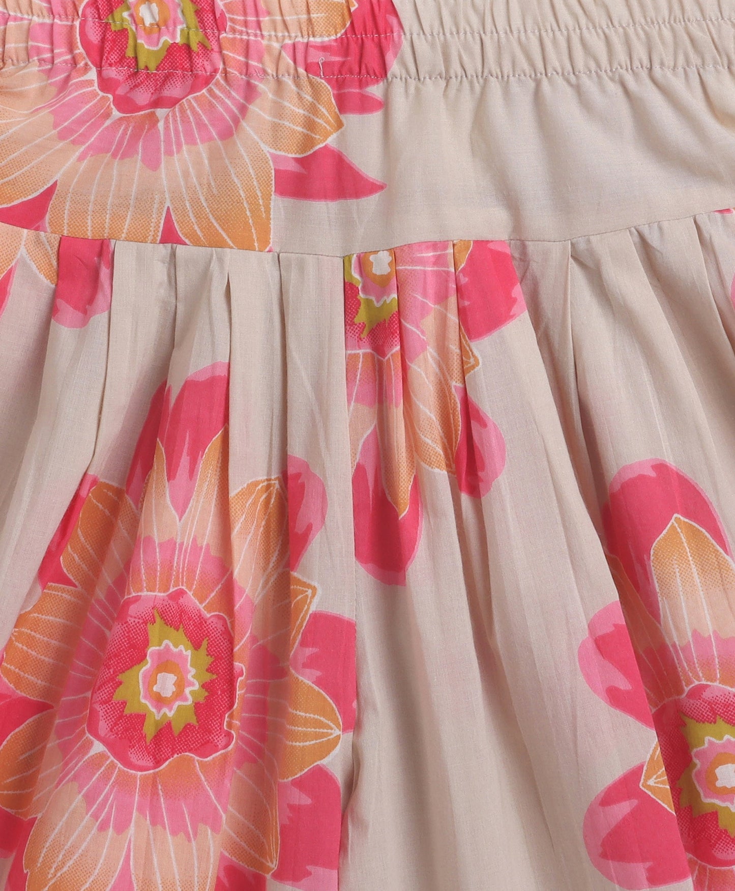 The Magic Wand Cambric Cotton Shoulder Tie Ups Floral Printed Tent Top and Dhoti Set-Beige