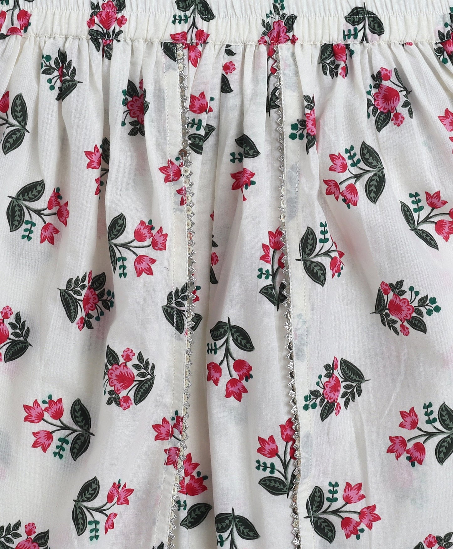 The Magic Wand Cambric Cotton Incut Floral Printed Gota Lace Top and Dhoti Set- White
