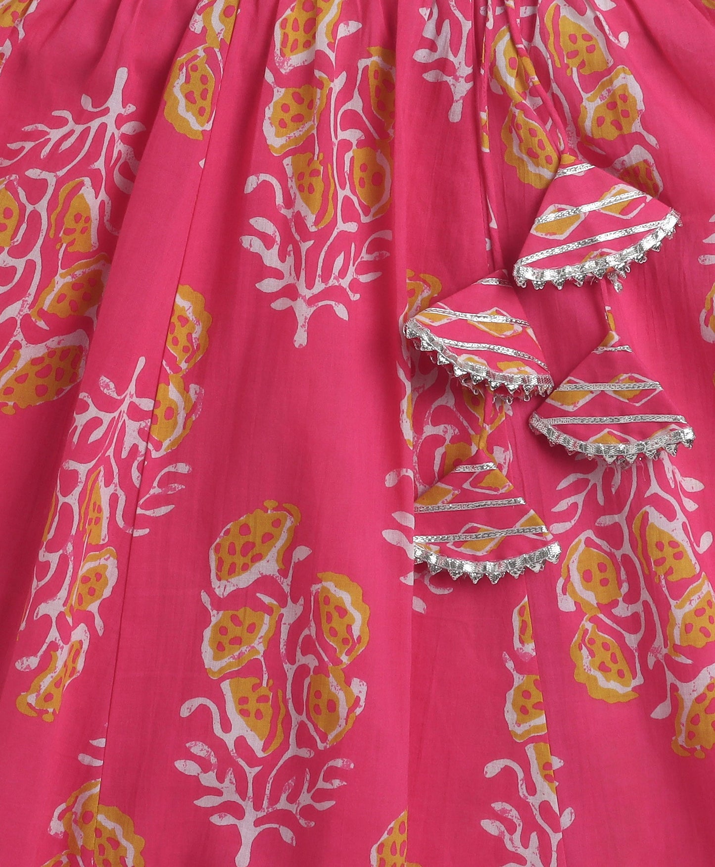 The Magic Wand Cambric Cotton Halter Neck AII Over Printed Choli and Lehenga with Dupatta Set- Pink