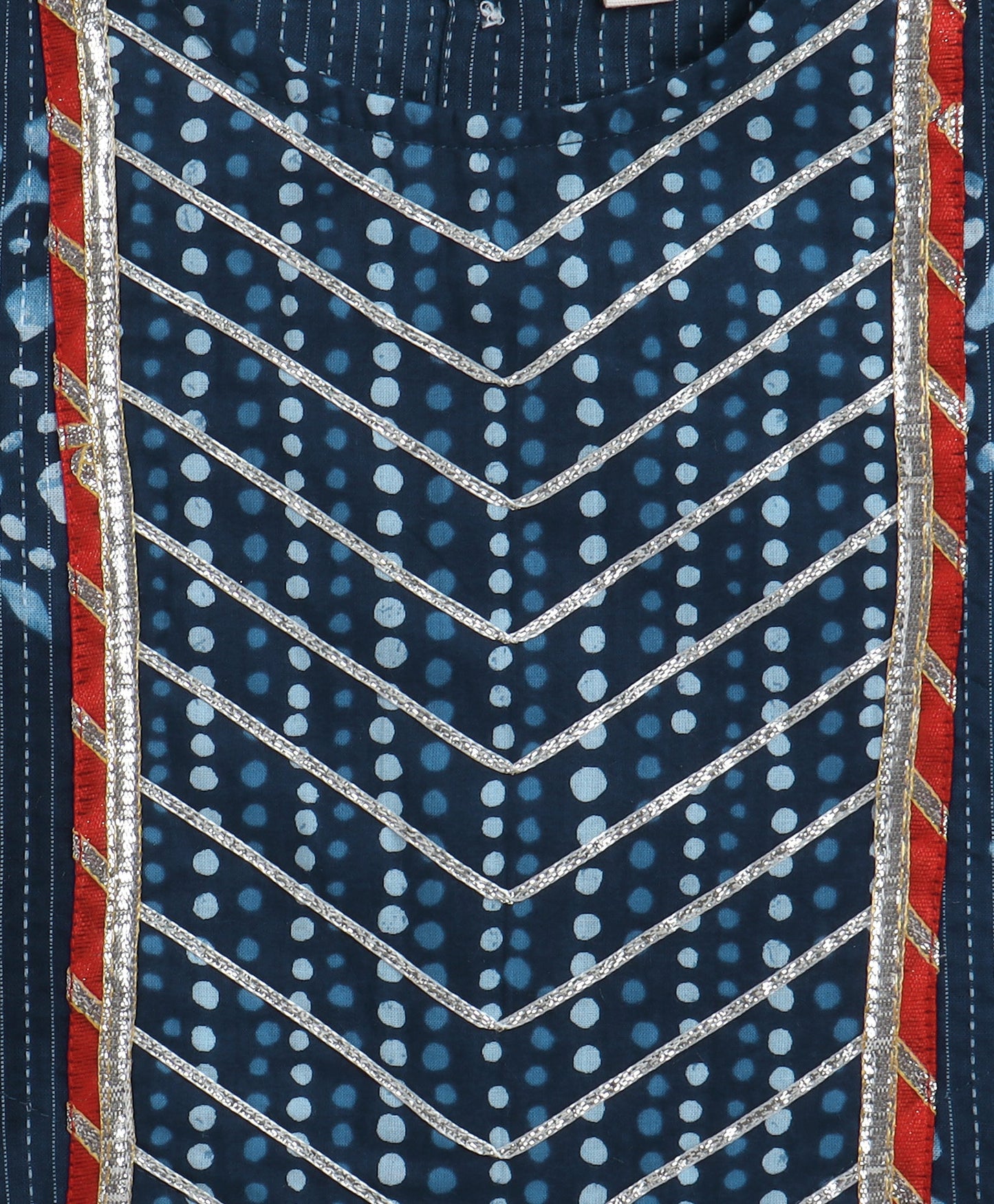 The Magic Wand Cambric Cotton Frill Sleeves AII Over Printed Lace Detailing Choli and Lehenga With Dupatta Set- Navy Blue