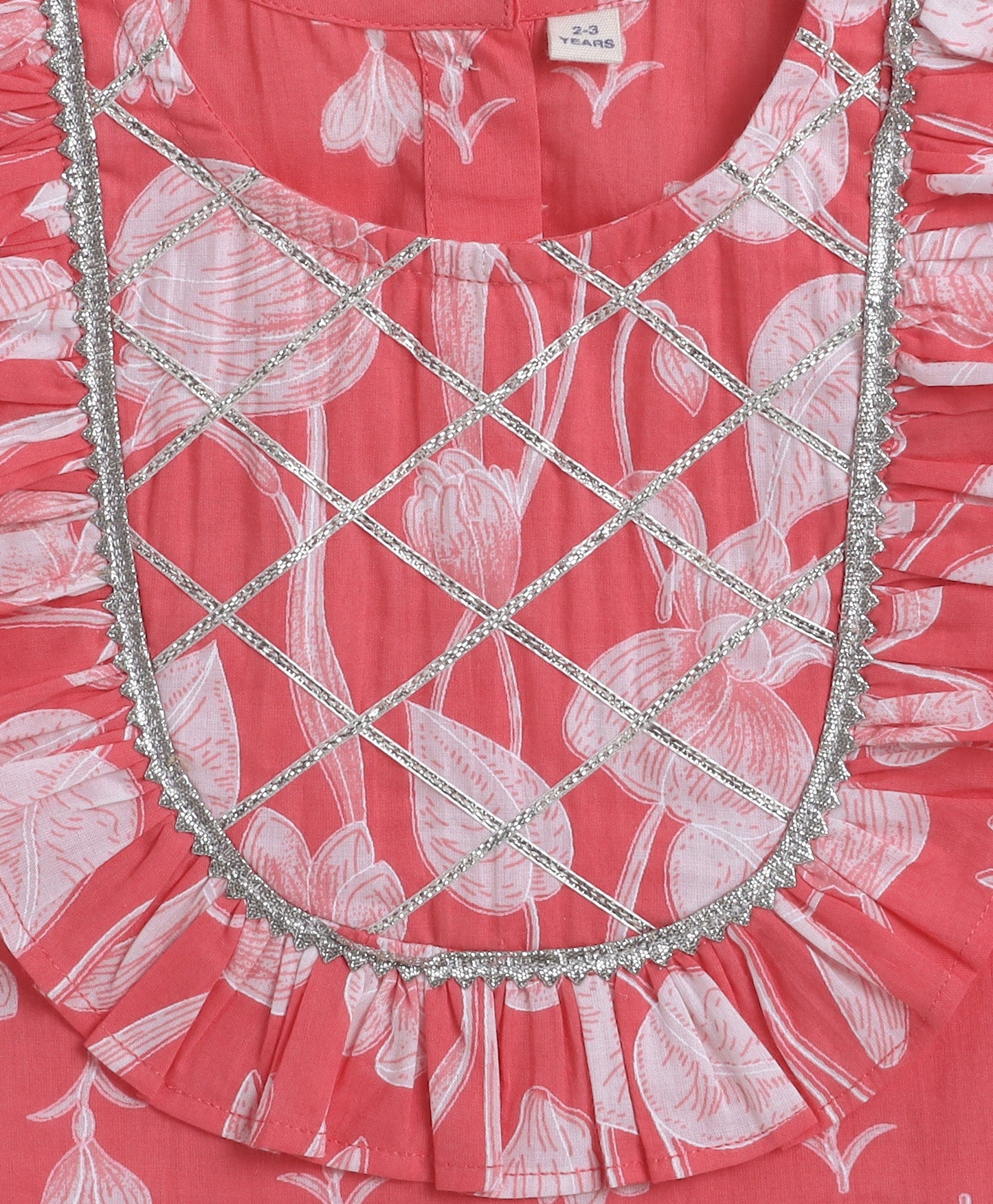 The Magic Wand Cambric Cotton Sleeveless Floral Printed Frill Choli and Lehenga Set- Peach