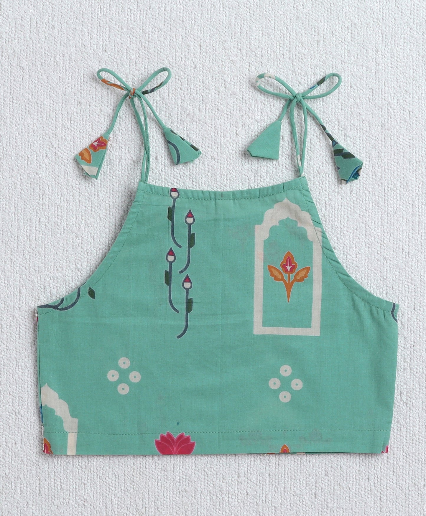The Magic Wand Cambric Cotton Shoulder Tie up AII Over Printed Choli and Bottom Set- Blue