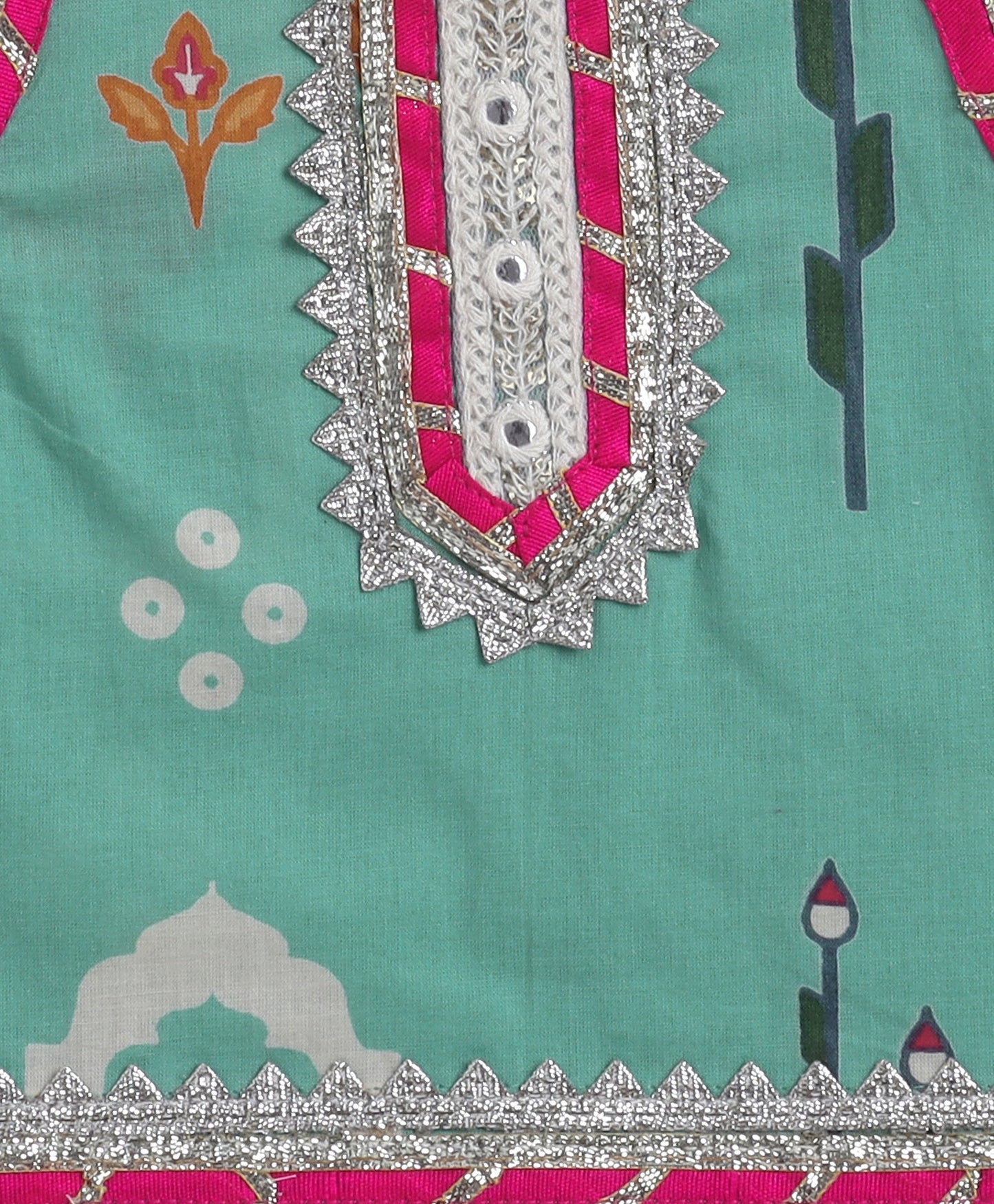 The Magic Wand Cambric Cotton Shoulder Tie up AII Over Printed Choli and Bottom Set- Blue