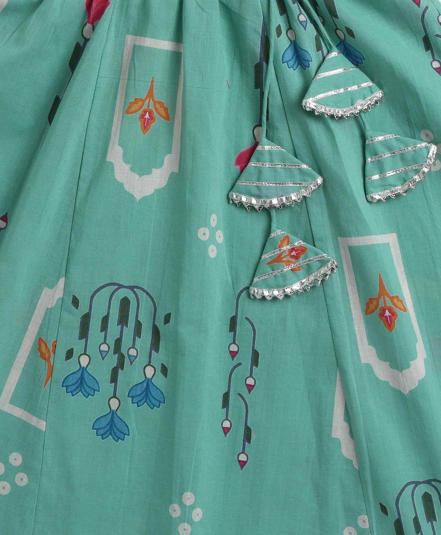 The Magic Wand Cambric Cotton Shoulder Tie up AII Over Printed Choli and Bottom Set- Blue